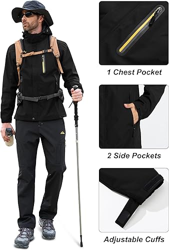 Miniatura 6 de MAGCOMSEN Chaqueta impermeable con capucha para hombre, resistente al viento, cortavientos, 5 bolsillos para senderismo, pesca, viajes