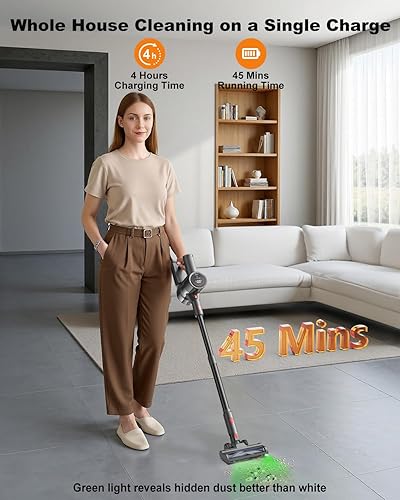 Miniatura 6 de Aspiradora inalámbrica, aspiradora de palo recargable, potente aspiradoras ligeras de succión para el hogar, antienredos, autoportante para pelo de