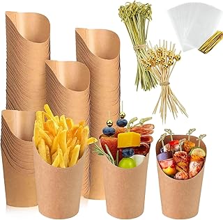 Charcuterie Cups with Sticks,14 oz Charcuterie Cups Kraft Paper Snack Boxes with 100 Charcuterie Sticks + 100 Cocktail Picks +100 Bags Appetizers Cup for Individual Party Serving Snack