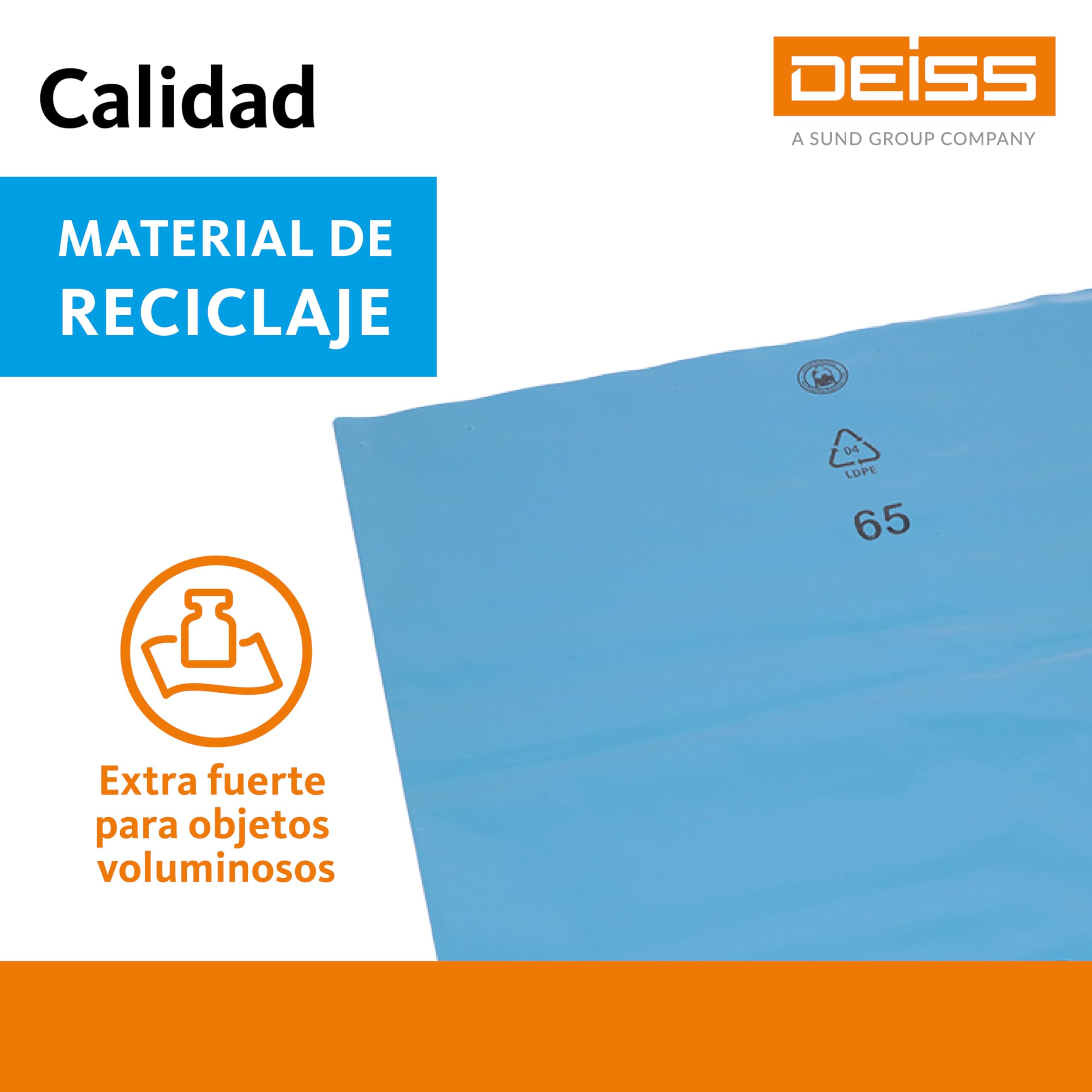 DEISS Bolsas de Basura Industriales 240L – 25 Unidades – Azul, Extrafuertes, Alta Capacidad – Saco de Residuos para Contenedores Grandes y Uso Profesional