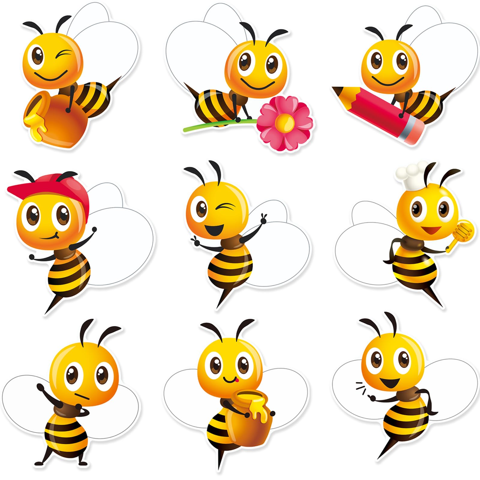Vuzvuv 90Pcs 5In Bee Paper Cutouts with 180Pcs Glue Points,Bee Cut Outs Bulletin Board Decorations for Birthday Party Theme Decor Supplies