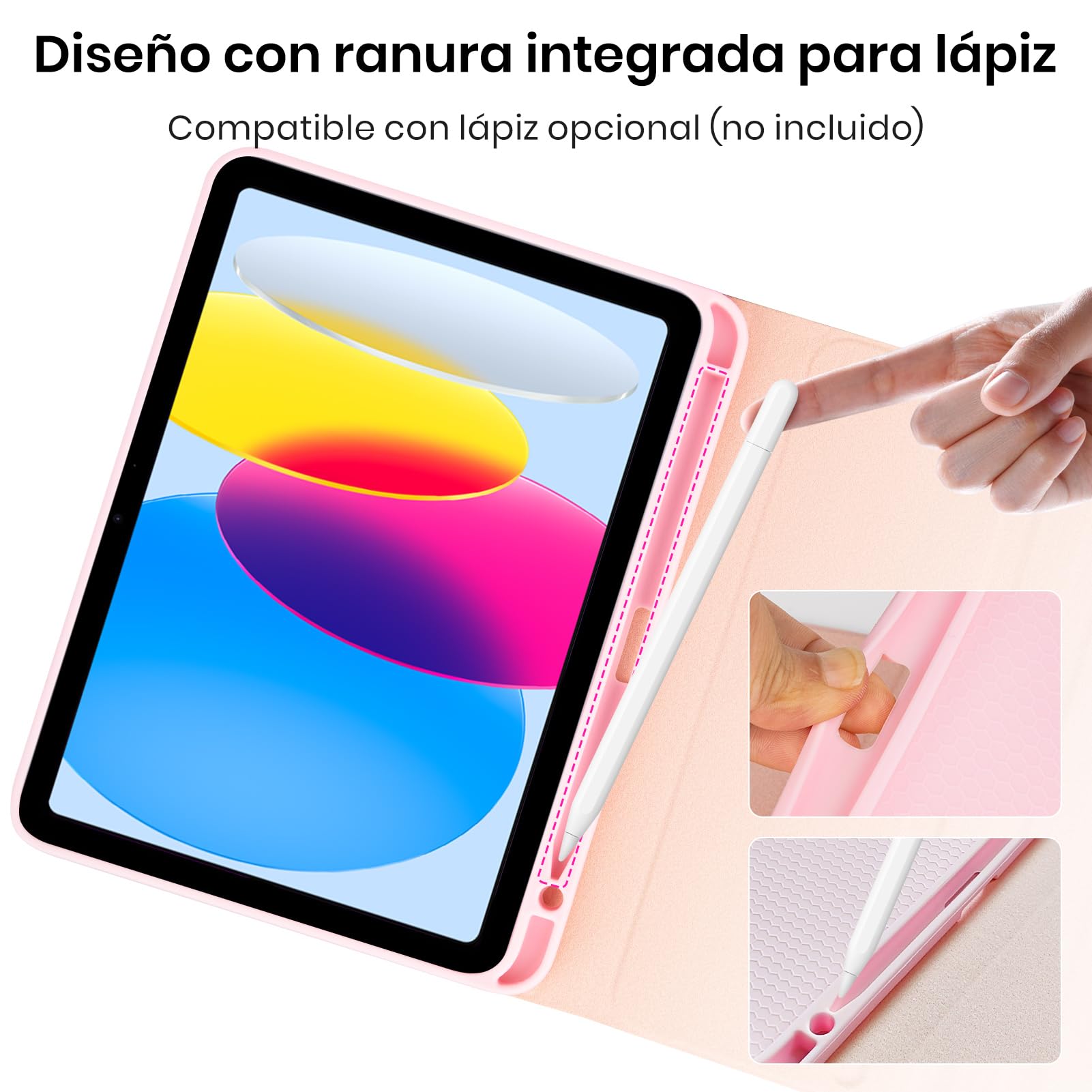 Funda Teclado para iPad 11.ª Gen (A16) / 10.ª Generación (11/10.9 Pulgadas) 2025/2022, Soporte para Lápiz y Teclado Recargable, [Español] Magnético Desmontable Bluetooth Teclado (Rosa)