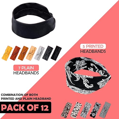 Miniatura 6 de Lotus78, Paquete de 12 diademas anchas para mujer, antideslizantes, modernas bandas deportivas para el cabello de mujer, bandas elásticas suaves y