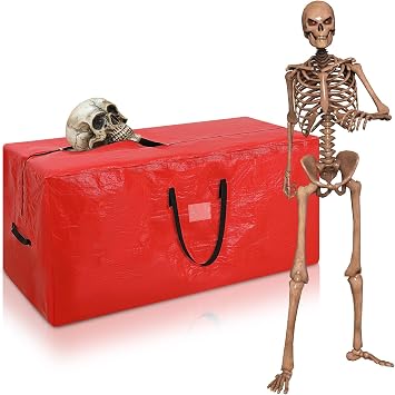 Cozypower Halloween 12ft Skeleton Storage Bag with Dual Zipper Totes, Red