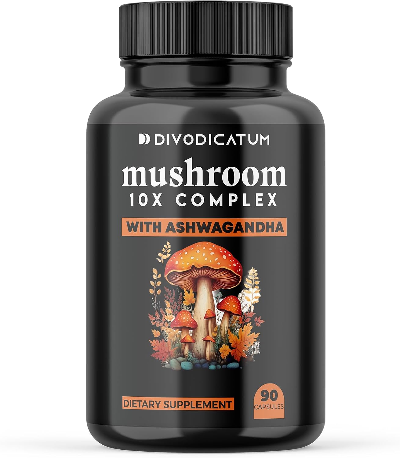 Organic Mushroom Complex Supplement with Ashwagandha. Lion’s Mane, Reishi, Cordyceps, Chaga, Turkey Tail & More – Focus, Energy, and Brain Booster (90 Count)