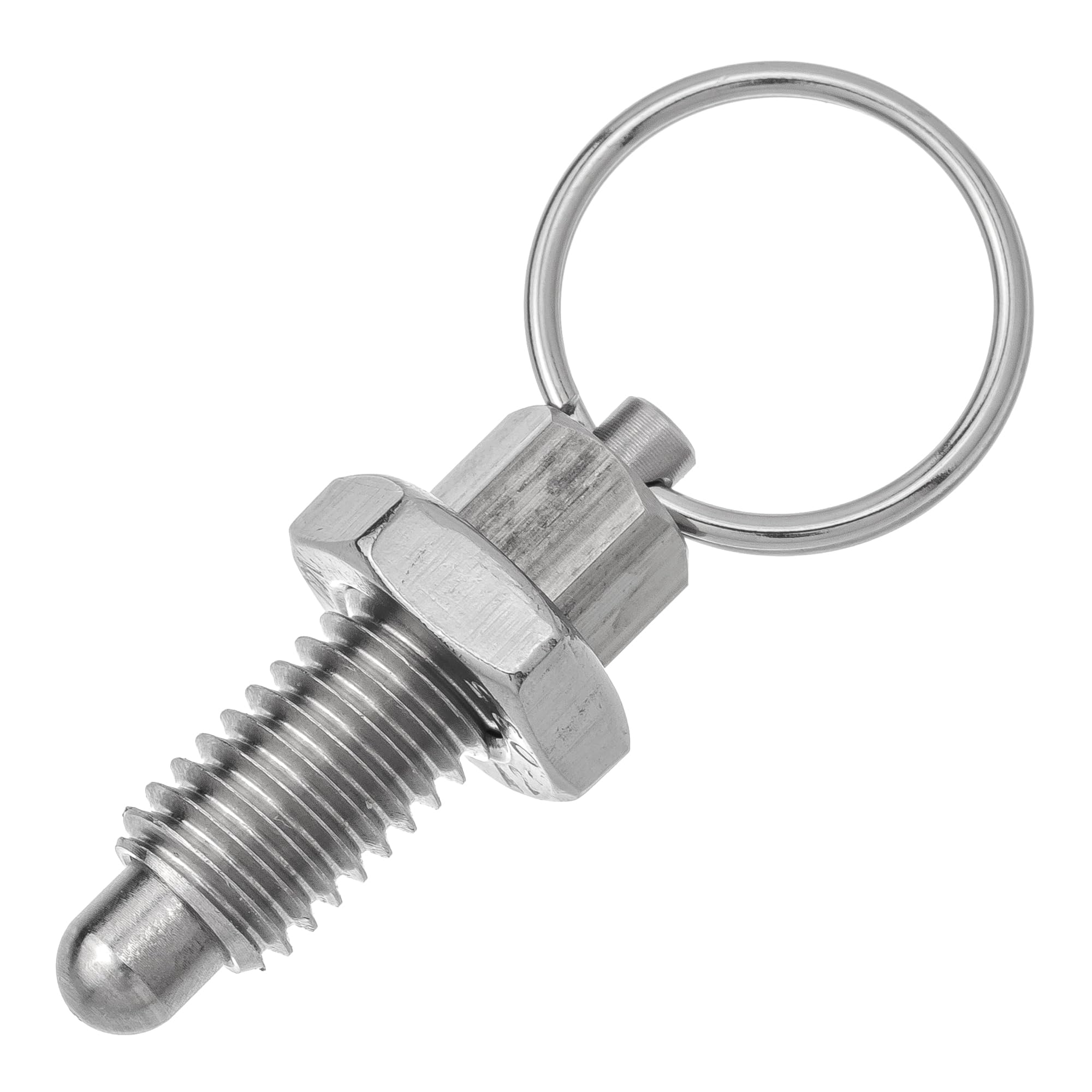 HALLMERS M8 x 16mm Thread 5mm Pin Diameter Ball Head Indexing Spring Plunger with Pull Ring - Stainless Steel Retractable Locking Bolt Auto Stop Self Lock Threaded Index Mechanism Accessory Tool