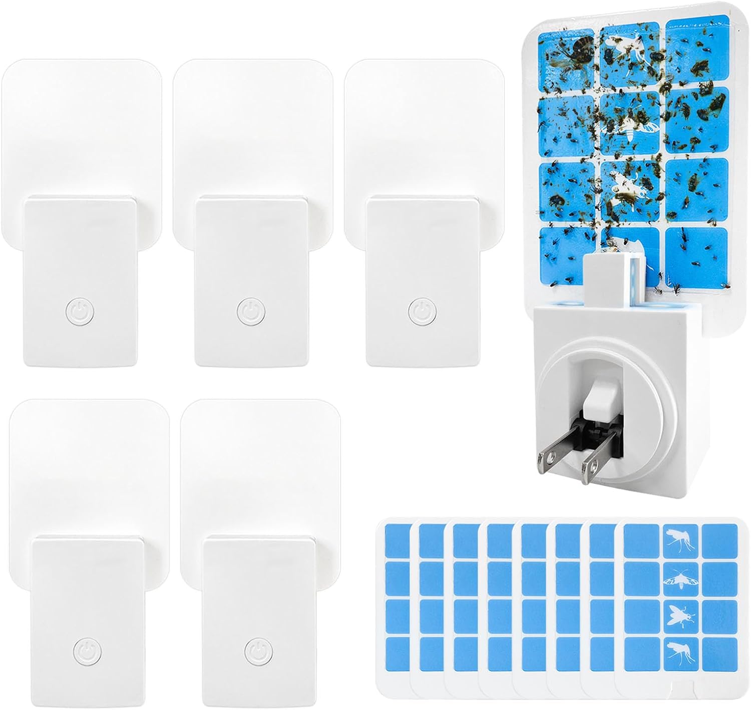 Plug in Indoor Fly Trap for Gnat Moth Houseflies Fruit Flies, Blue Light Bug Light Trap Compatible with Safer Home Indoor Fly Trap Refill, Mosquito Flying Insect Trap, 6 Device+8 Refill 6 Stater+8 Refill