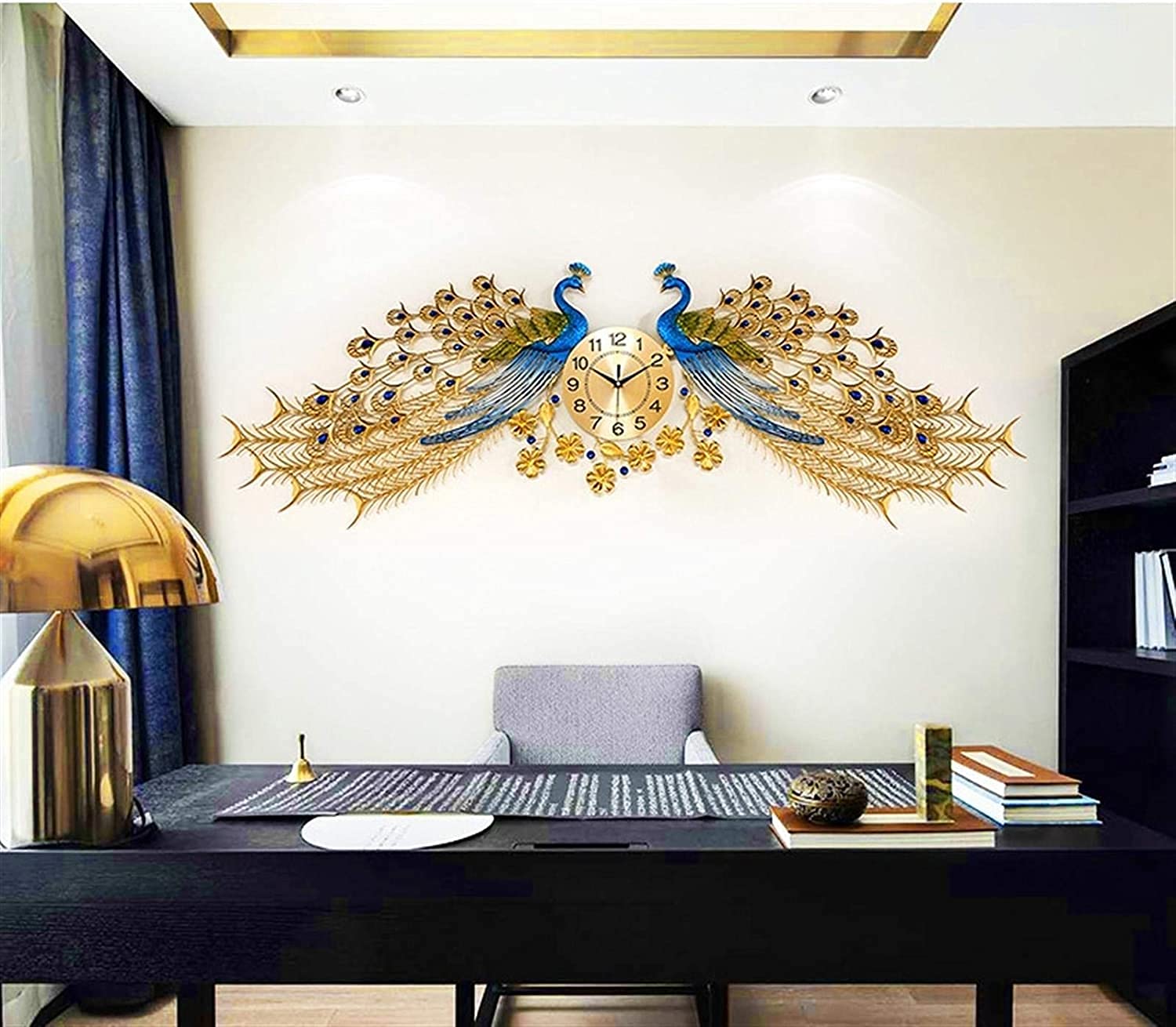 Große Pfau Wanduhr Metalldesign stille Kunstuhren batteriebetrieben dekorative Digitale Wanduhren für Wohnzimmerdekor, 165 * 60 cm
