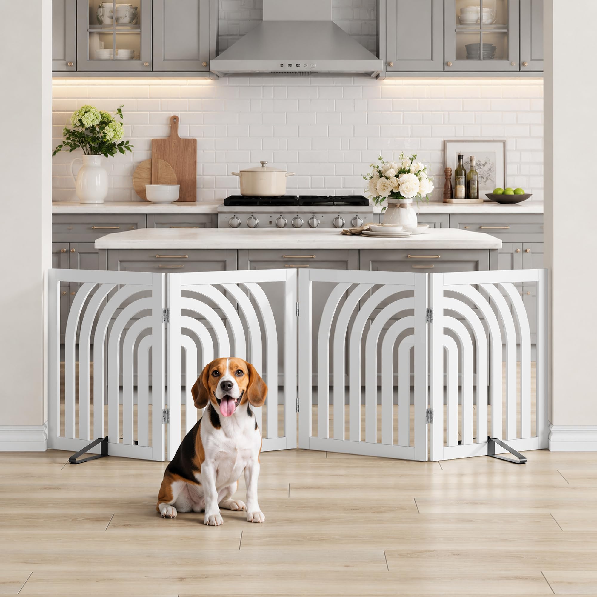 Dog Gate, Curve Freestanding Dog Gates for Doorways 4 Panels (white)