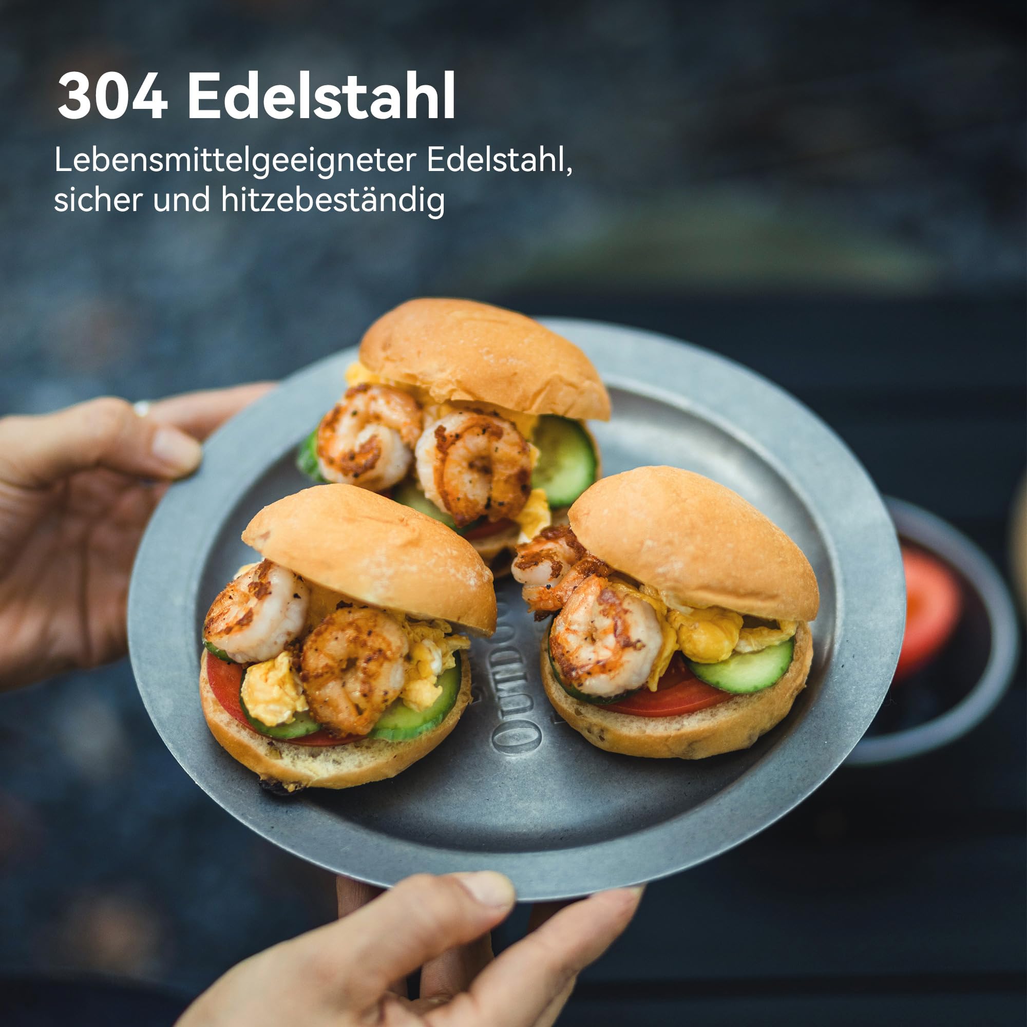 Thous Winds Edelstahl Teller Rund, 2er-Set Edelstahl Rundes Geschirr, Φ22cm Leichte Camping Geschirr Essteller Speiseteller, Robuster Edestahlteller für Outdoor, Picknick, Wandern, Küche - Olivgrün