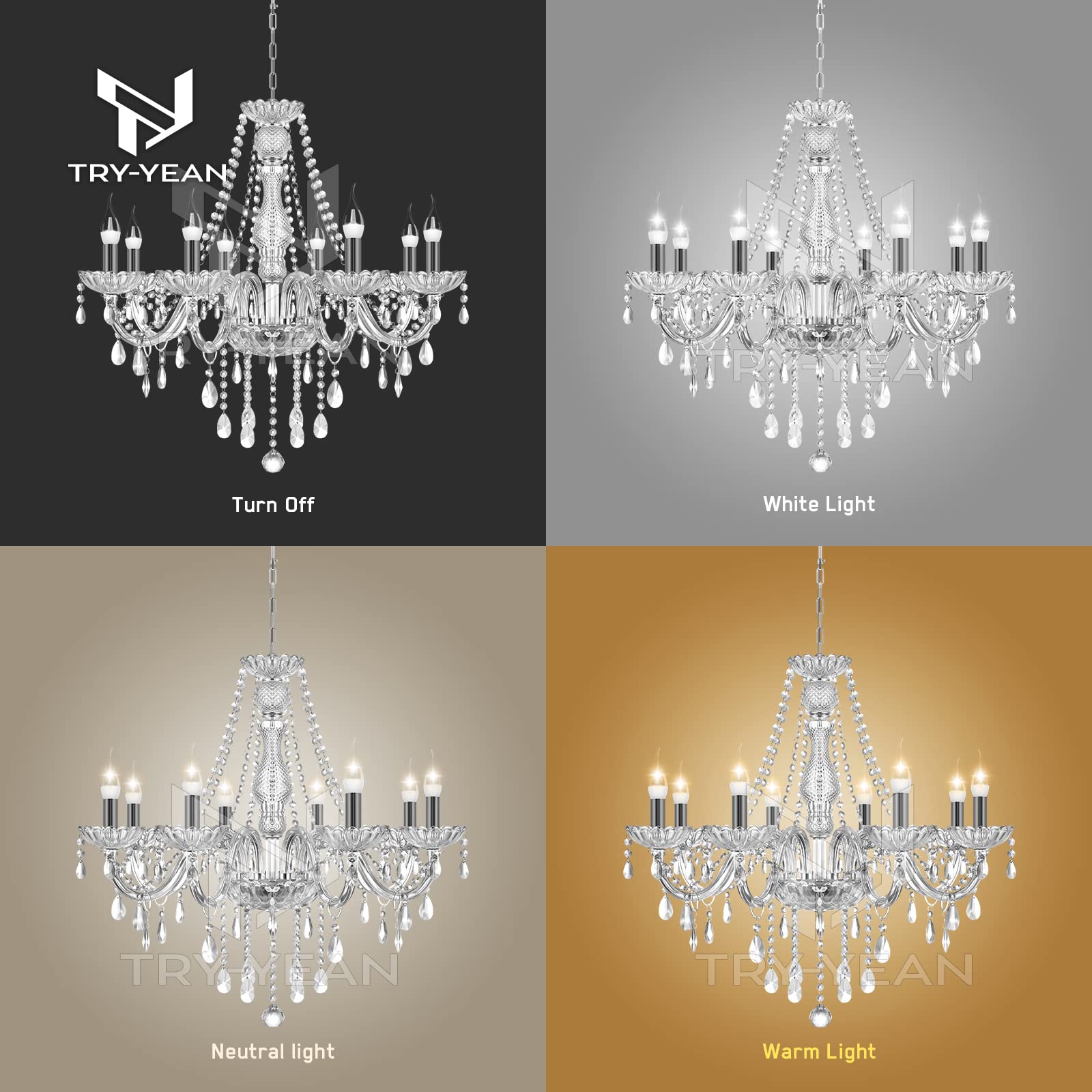 Lussuoso Lampadario a 8 Bracci Lampadario in K5 Cristallo Trasparente Lampada a Sospensione E14 con Catena Regolabile Stile Candela per Camera da Letto, Soggiorno, Sala da Pranzo, Corridoio