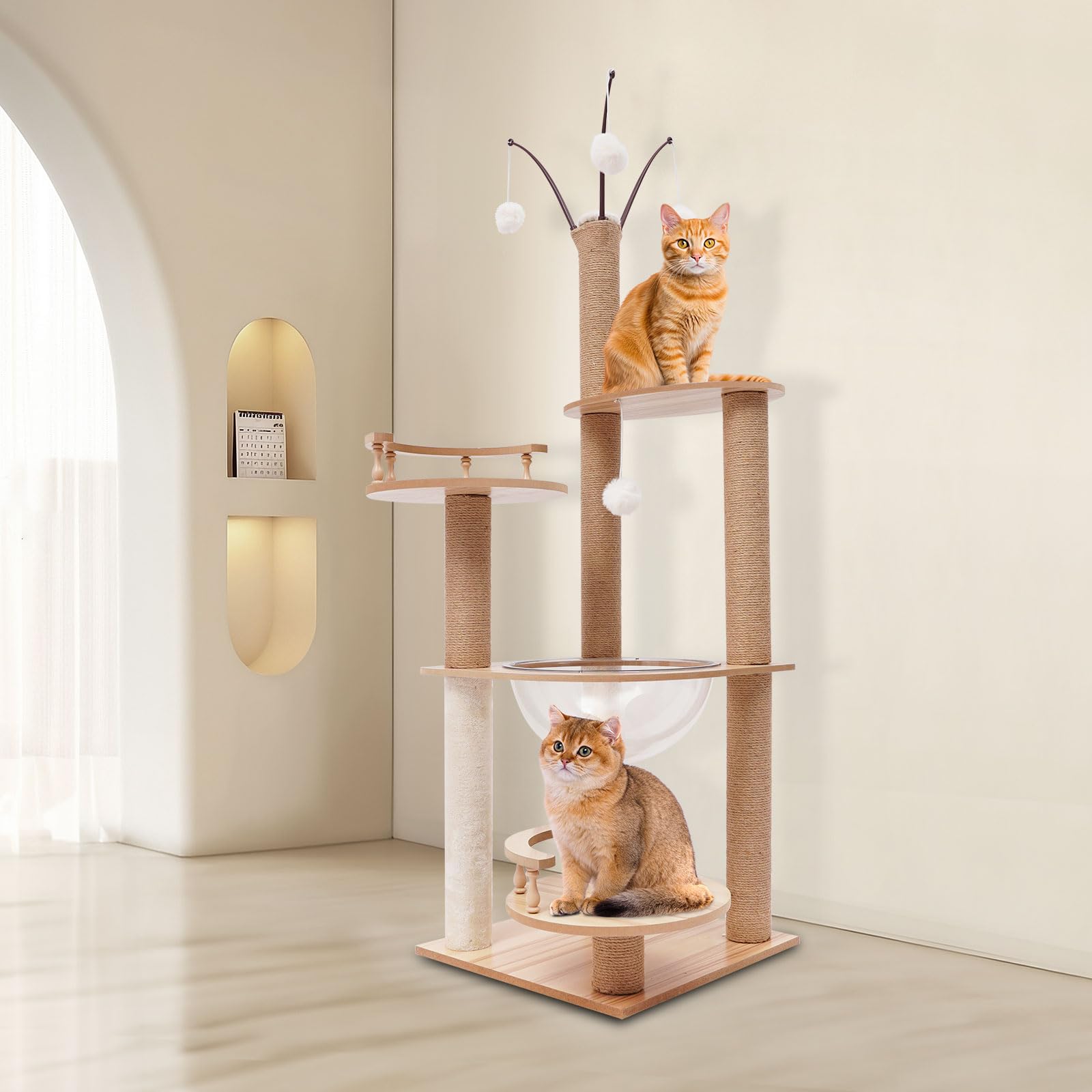 Tiragraffi per gatti, 40 x 40 x 132 cm, multi-livello, stabile, per gatti e gatti, multifunzione, con grattacieli, piattaforma, capsula spaziale, palline da gioco