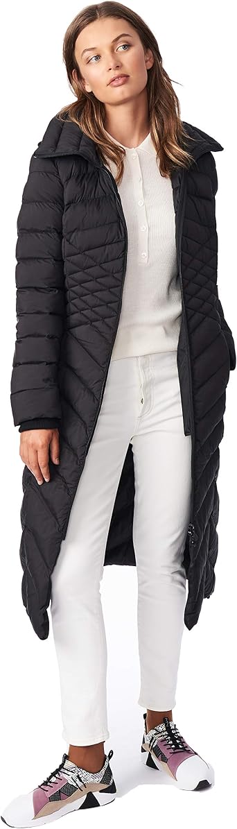 EcoPlume Knit Trimmed Hooded Maxi Coat 