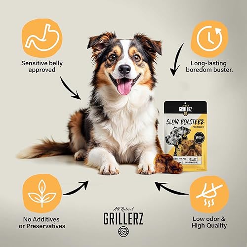 Miniatura 2 de Grillerz - Nuggets de cerdo, bolsa de 1 libra, un solo ingrediente, orejas de cerdo totalmente naturales para perros, masticables para perros para