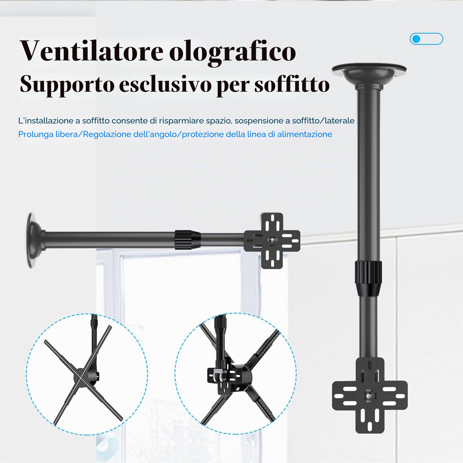 Ventola con Ologramma 3D da 15,5 a 24 Pollici, Proiettore con Ventola LED con Ologramma 3D Regolabile, Proiettore Pubblicitario 3D a LED per Negozi di Negozi Aziendali,