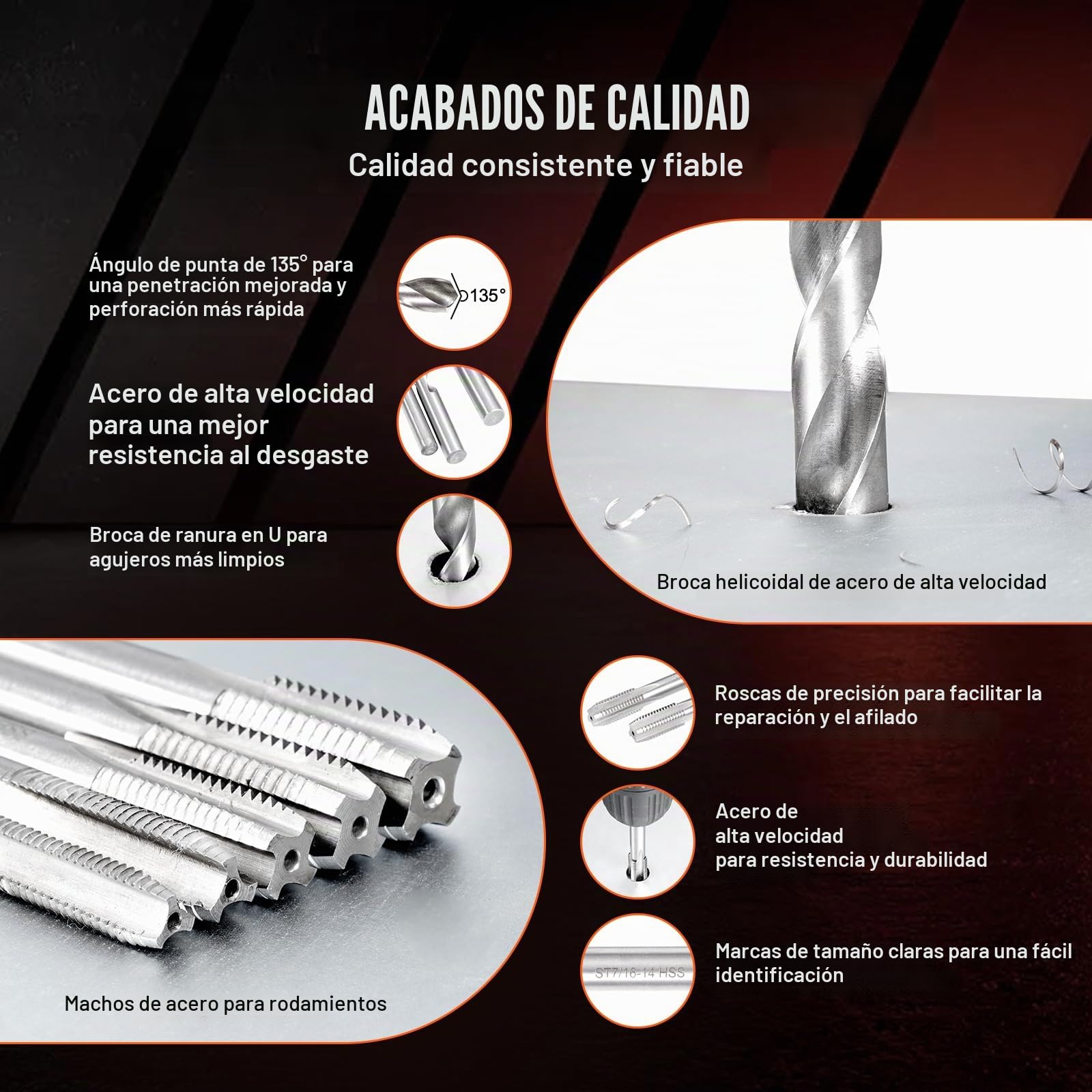 VEVOR Kit de Reparación de Roscas Helicoil 338 Piezas Kit Reparador Roscas SAE y Métrico M5, M6, M8, M10, M12, 1/4", 5/16", 3/8", 7/16", 1/2", Brocas HSS, Insertos de Rosca, Machos de Roscar