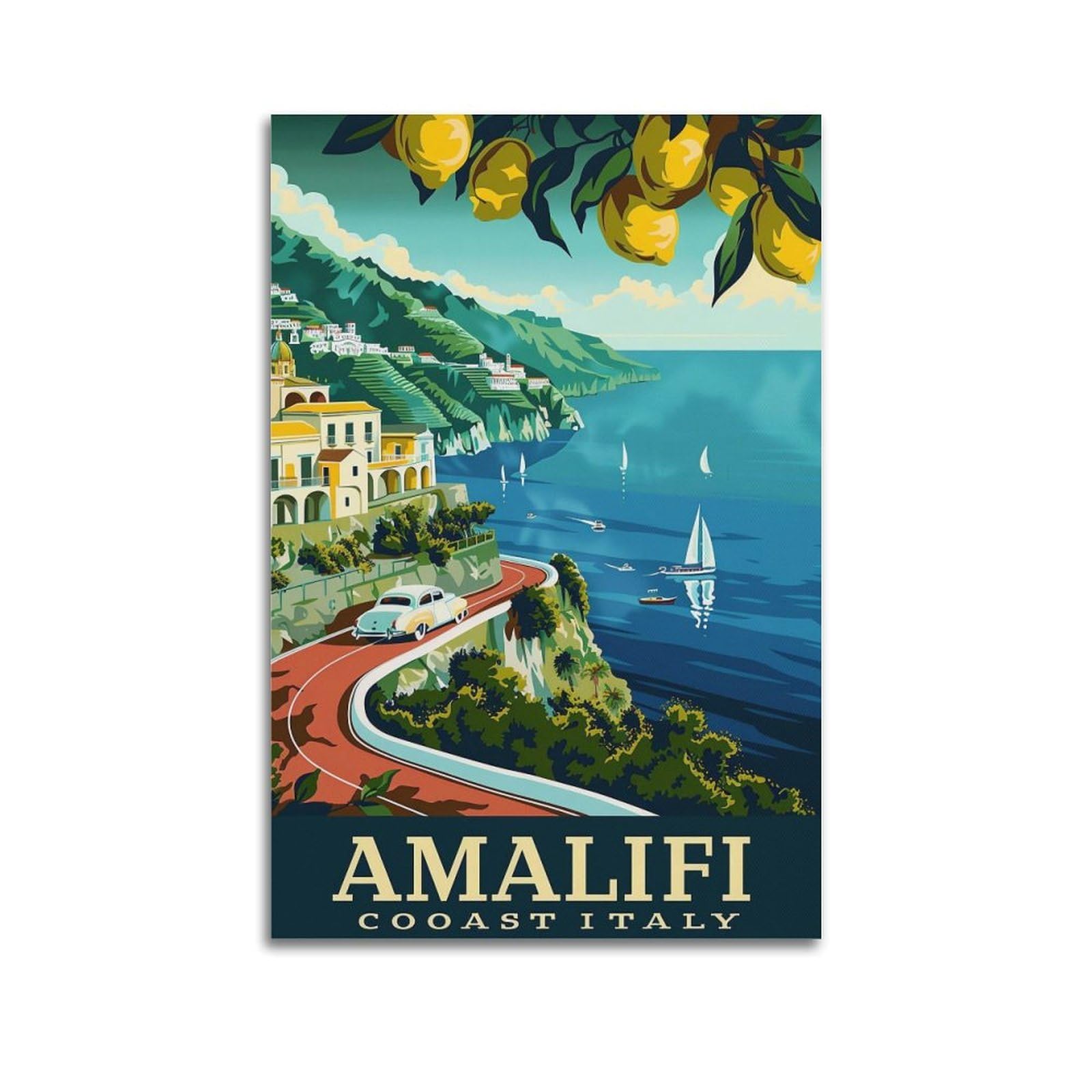 HUERYRYHY Amalfi Coast Italy Lemon Travel Poster Aesthetic Wall Art Painting Decor Vintage Canvas for Living Room Bed Room 12x18inch(30x45cm) Unframe-style