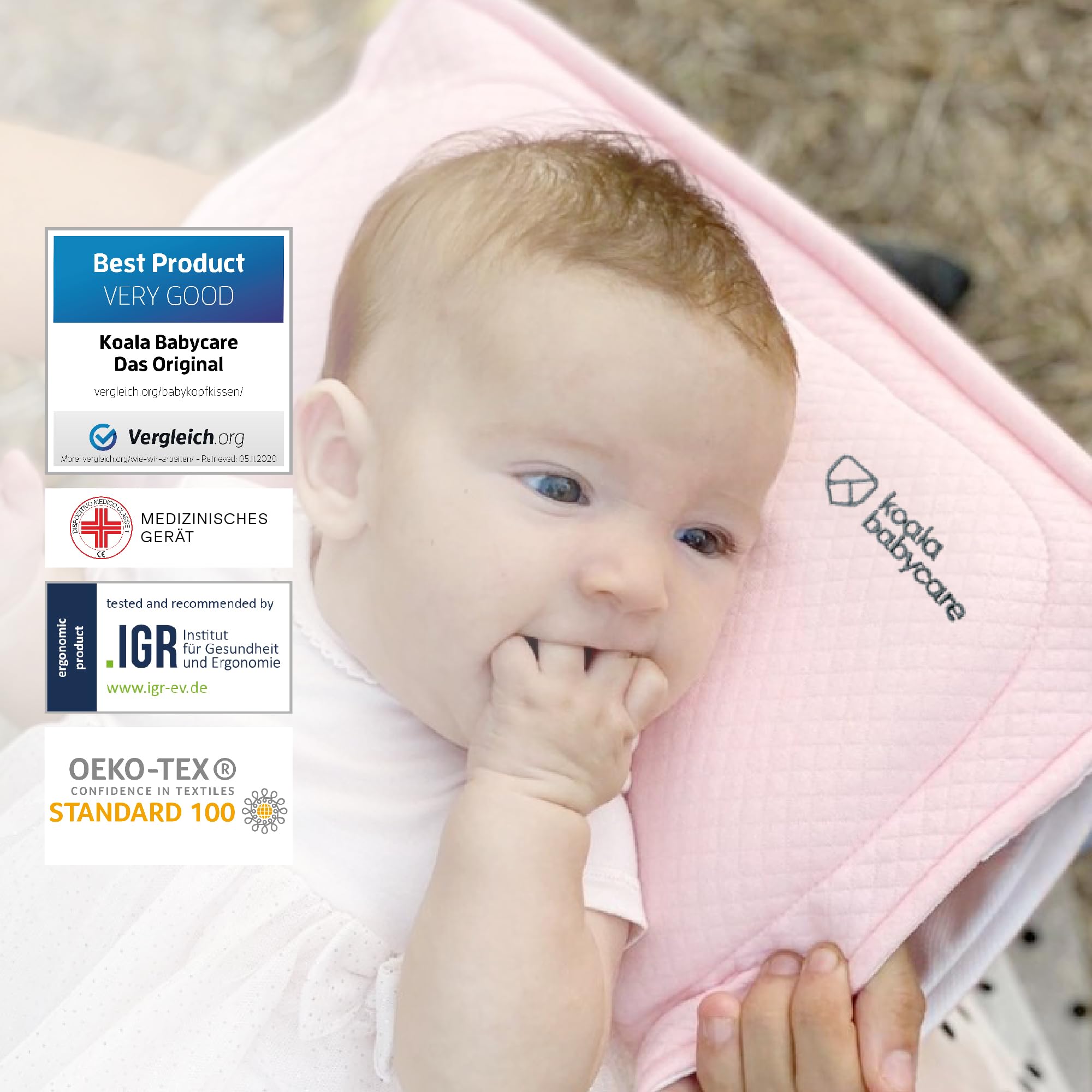Stillkissen aus Memory Foam, hilft eine Plagiozephalie (Plattkopfsyndrom) vorzubeugen und zu behandeln, mit abnehmbarem Bezug (mit 2 Kissenbezügen) - Koala Perfect Head Breastfeeding - Rosa