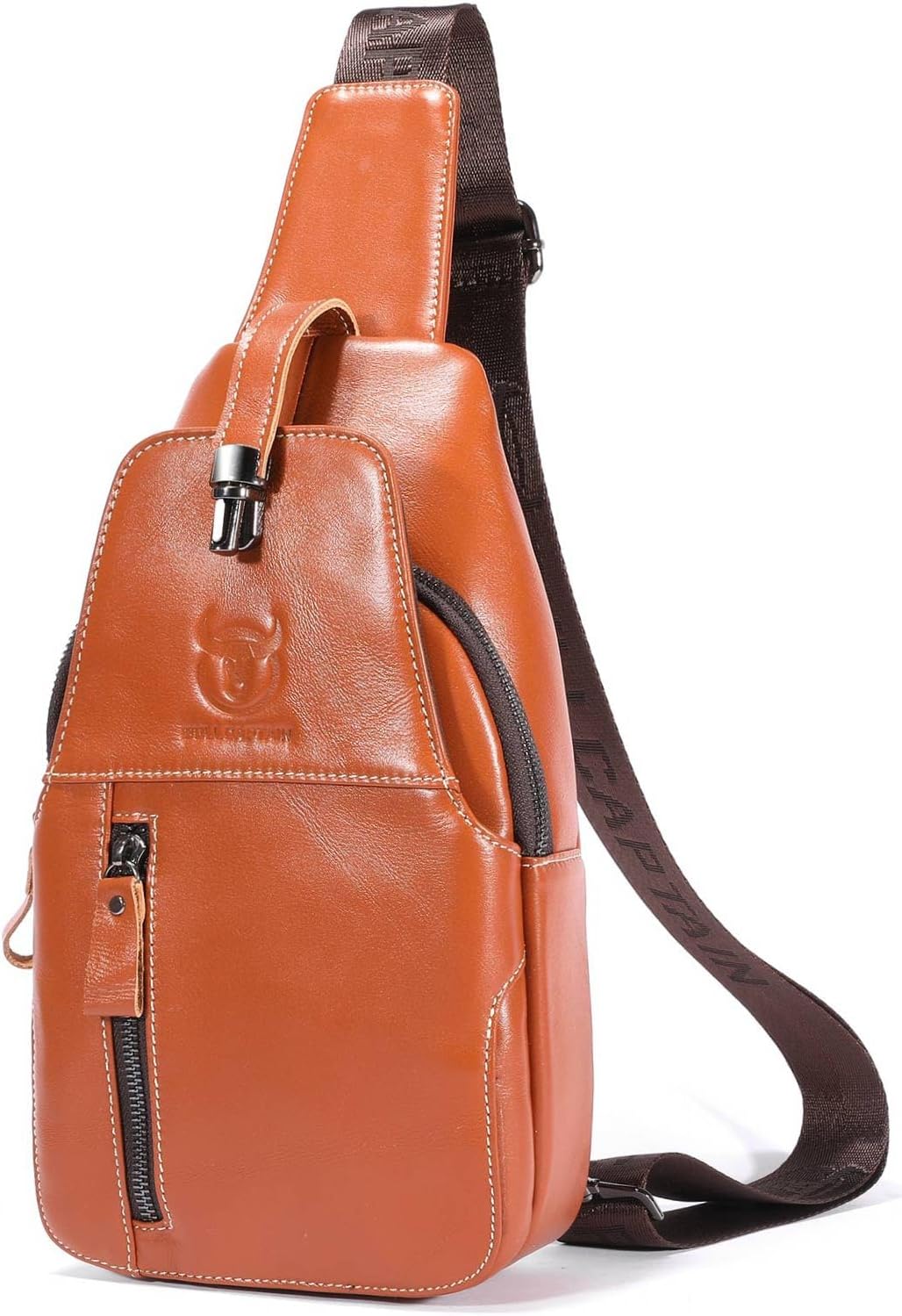 Genuine Leather Sling Bag Mens Crossbody Backpack Hiking Casual Daypack Shoulder Chest Bag with USB Charging Port
