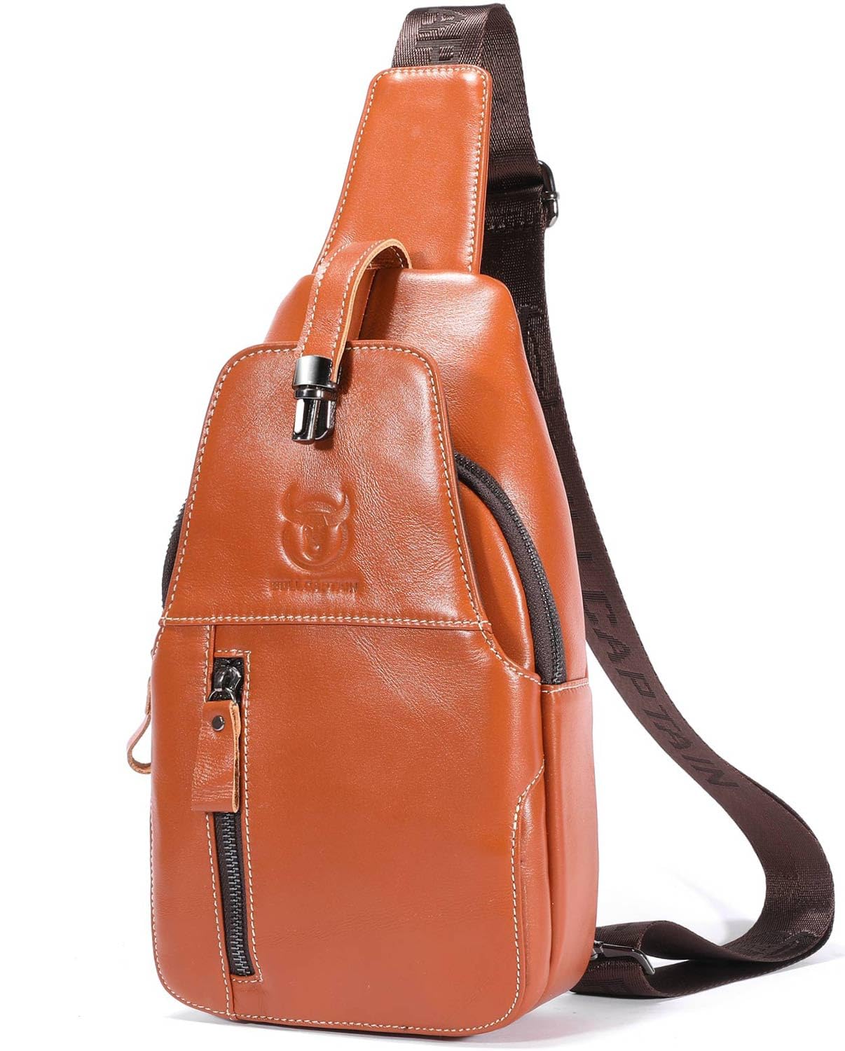Genuine Leather Sling Bag Mens Crossbody Backpack Hiking Casual Daypack Shoulder Chest Bag with USB Charging Port