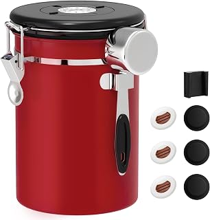 ShanSon Coffee Canister Airtight Coffee Container Stainless Steel Coffee Bean Storage Container with Scoop Coffee Canister for Beans Grounds Sugar Flour Tea Cereal,22OZ,Red