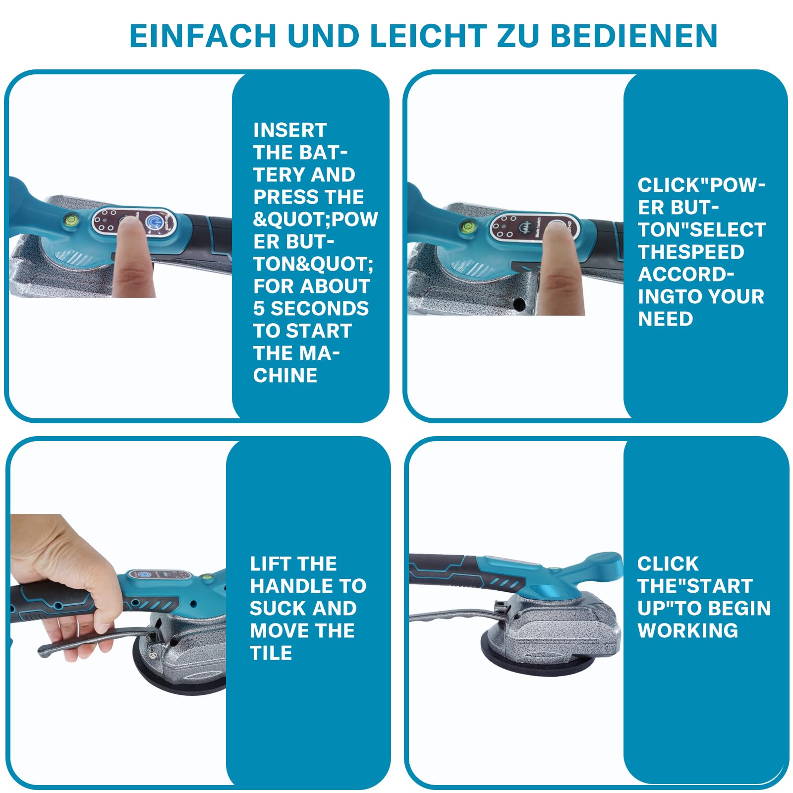 Fliesenleger Maschine für Makita 18V,Akku Fliesenrüttler,100kg Adsorption für 30-260cm Fliesen,Fliesenlegerwerkzeuge mit 5 Gänge einstellbar und 13cm Saugnapf,für Boden, Wandfliesen, Glas(Ohne Akku)