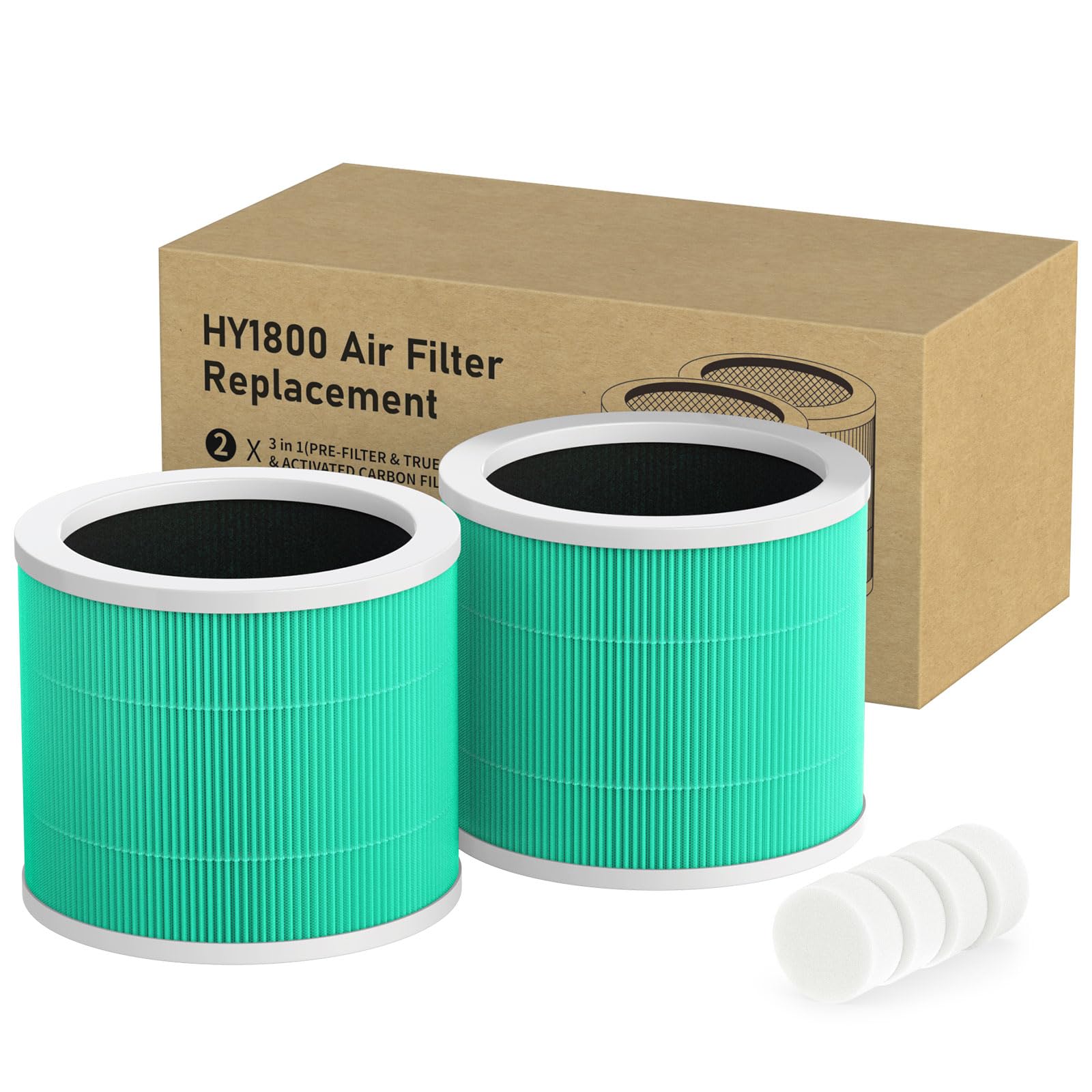 CFKREYA 2 Pack HY1800 Replacement Filter Compatible with CHIVALZ/MORENTO/Loytio/Honeyuan/AYAFATO/IOIOW HY1800 Air Purifier, 3-in-1 H13 True HEPA Replacement Filter