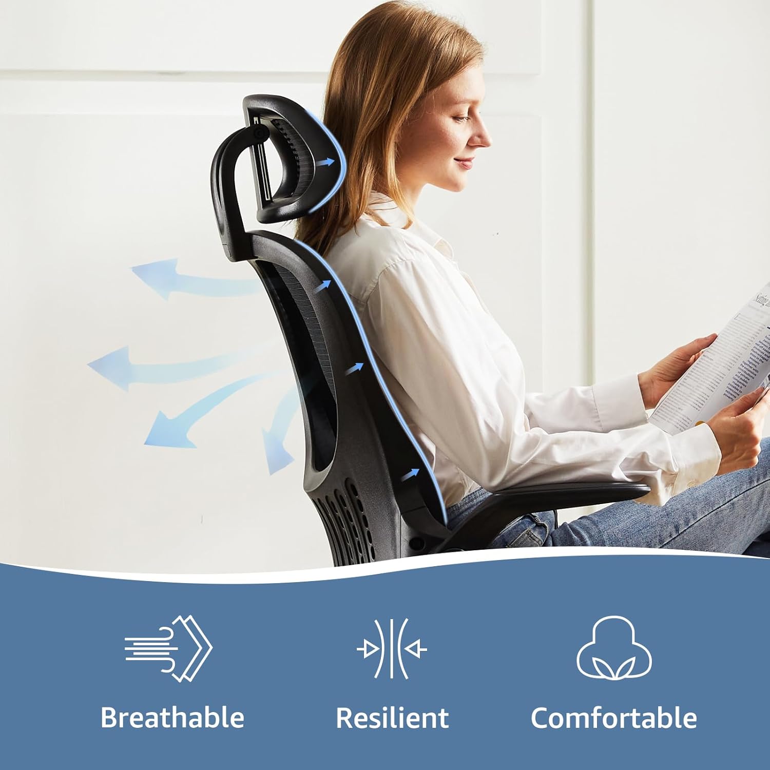 Side view of the chair's mesh back illustrating breathability and resilience