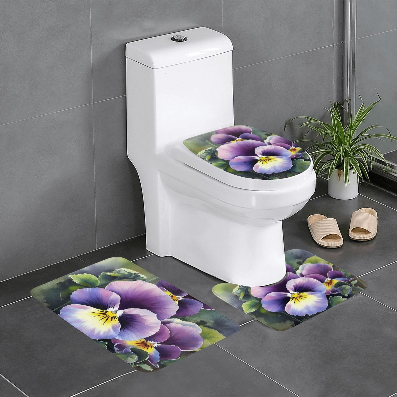 Tapis contour de toilette en forme de U Pansy Perfection pour décorer vos WC avec élégance