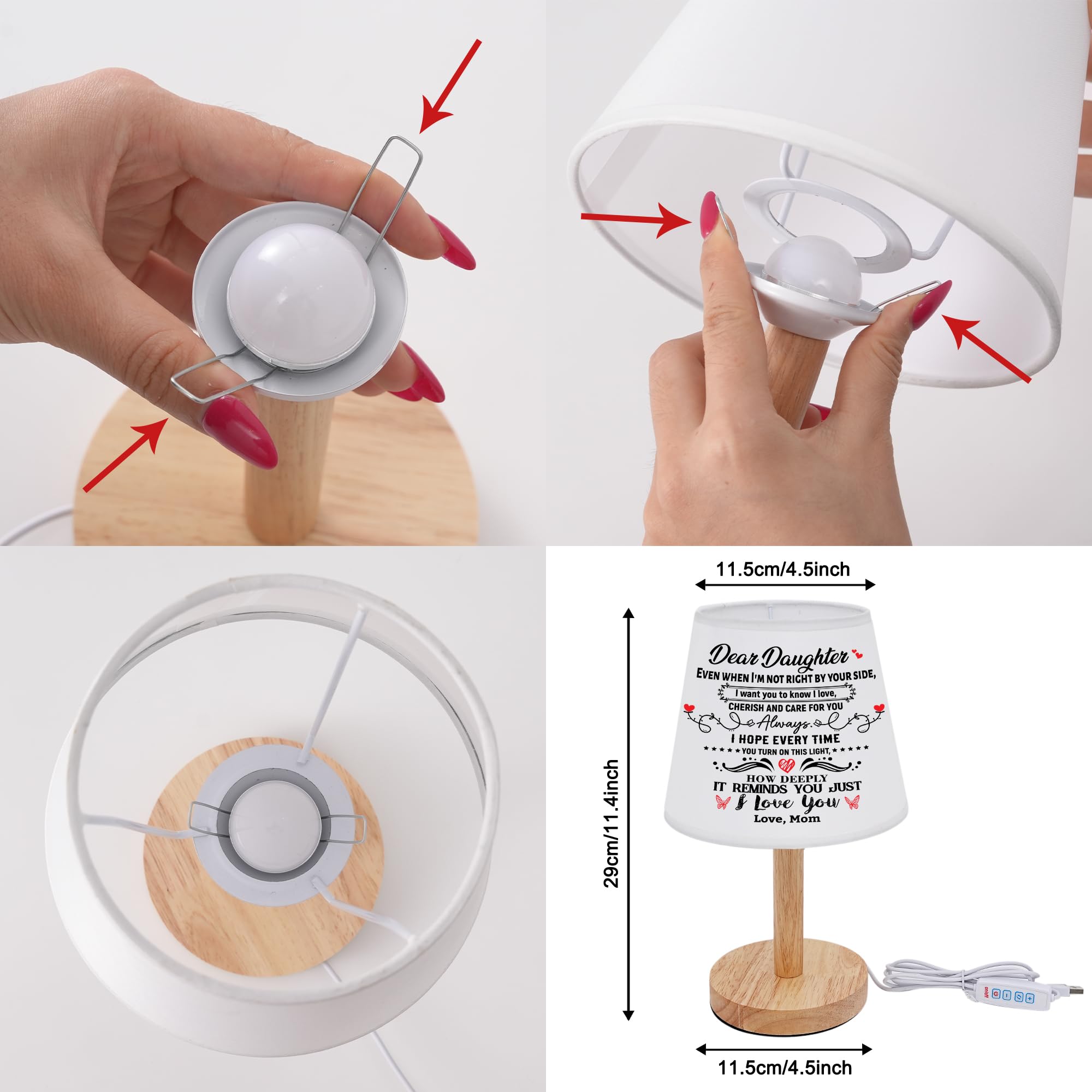 Veilleuse de chevet alimentée par USB pour fille, 3 modes de couleur et intensité variable en continu, idéale pour anniversaire, Noël, Saint-Valentin, fête des mères, chambre à coucher, salon (fille