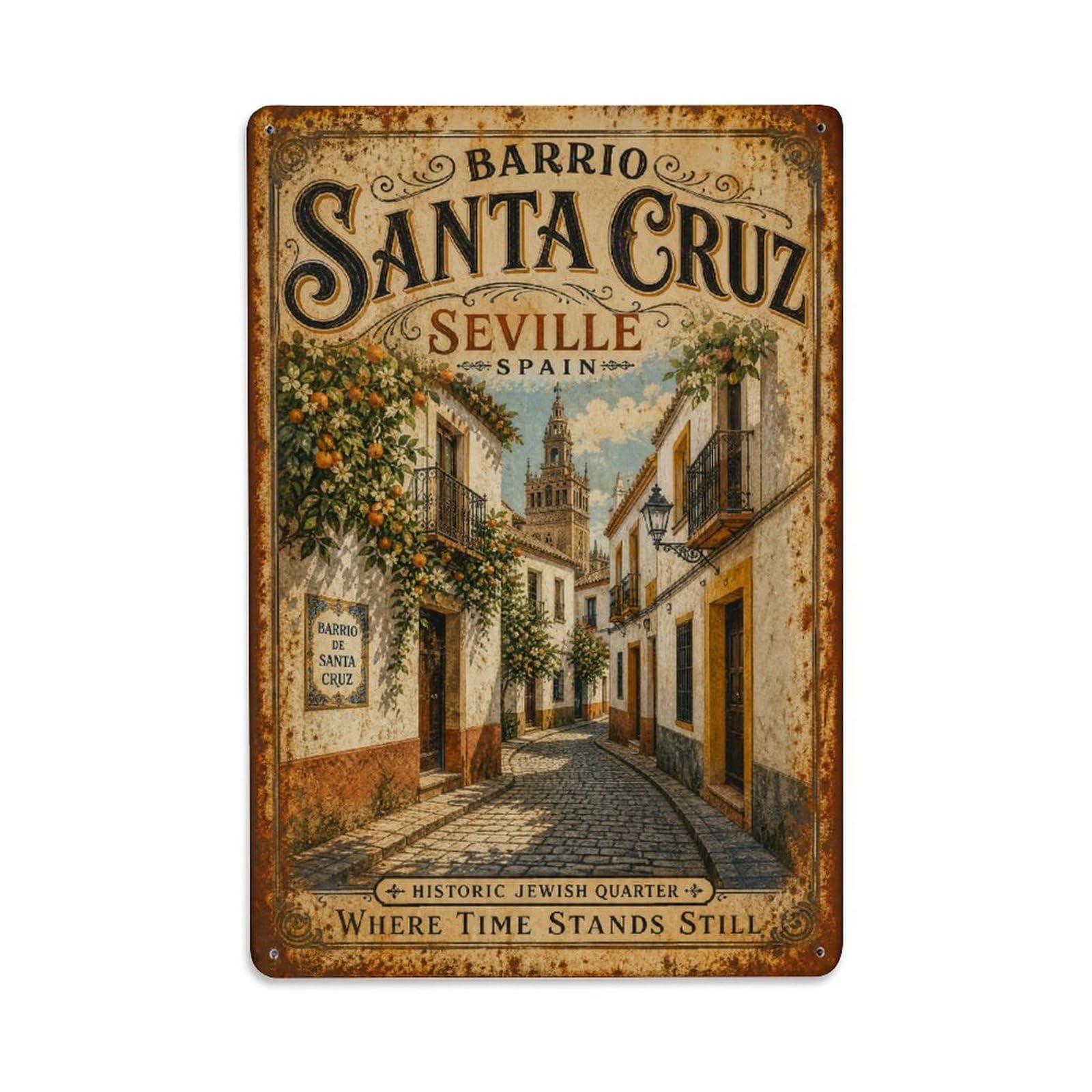 Huiyhb 8X12inch(20X30cm) Vintage Travel Barrio Santa Cruz Seville Jewish Quarter Metal Tin Sign