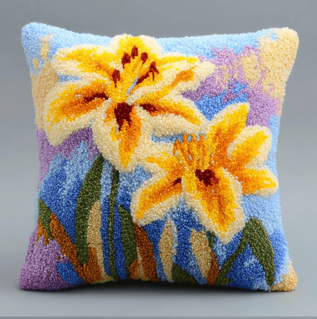 Kitquiver Latch Hook DIY Pillow Kit,Lily Handmade Cushion Cover 43X43Cm