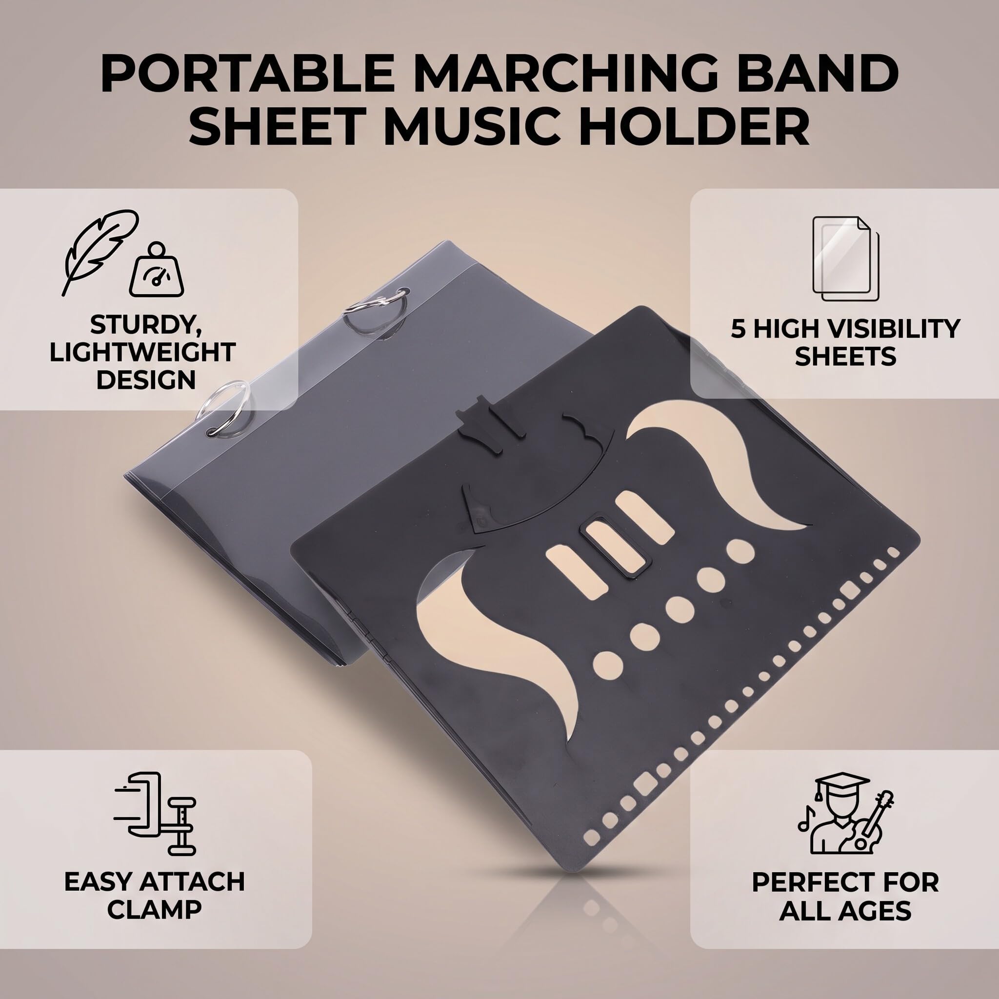 Fafeicy Support Porte Partition Chorale Avec 5 Pages En Plastique Pour Fanfare Saxophone Clarinette Trompette Dossier Léger Pour étudiants Et Professionnels
