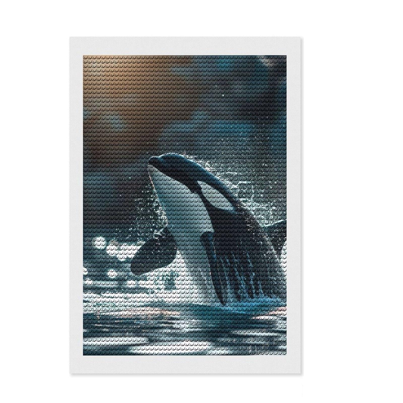 Junmoney Orca Whale Killer Diamond Art Canvas 8"x12", Birthday Gift, for Adults, Creative Leisure Activity, Aesthetic Room Decor
