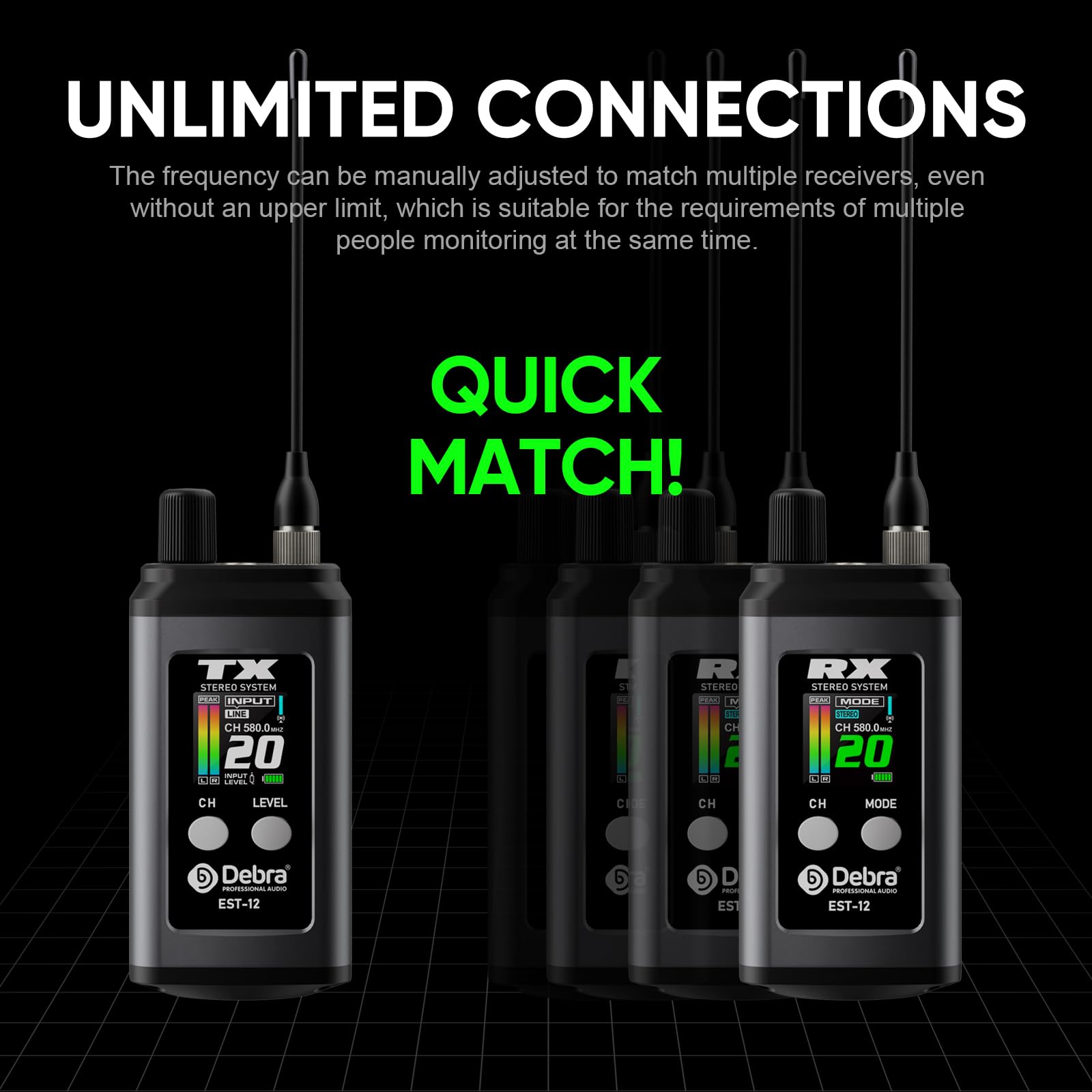 D Debra EST-12 UHF In-Ear Monitoring System Profi-Set mit 2 Empfänger, 20 Kanäle, latenzfrei, 80m Reichweite, Metallgehäuse für Studio & Bühne