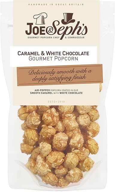 Joe & Seph's White Chocolate Gourmet Popcorn Pouch, 80g | Gluten Free | Handmade in UK | Movie Night Snack | 1x 80g Pouch