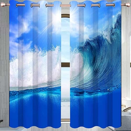 Cortinas opacas con vista de olas marinas para habitación, 2 paneles, cortinas decorativas para sala de estar, 55 pulgadas de ancho x 55 pulgadas de