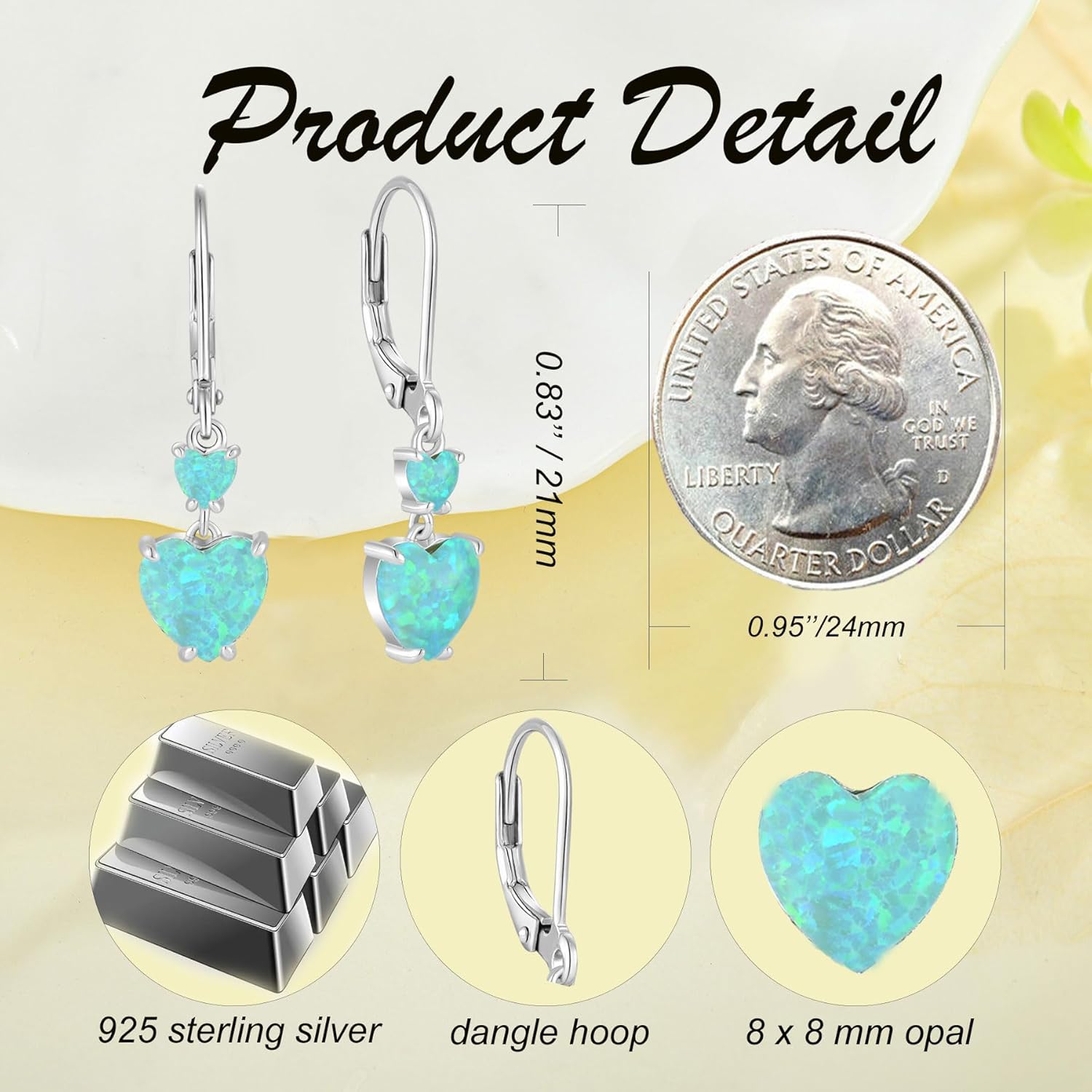 925 Sterling Silver Created Opal Lever Back Earrings Oval Cut Dangle Drop Earrings for Women Jewelry for Her Mothers Day Christmas - Image 6