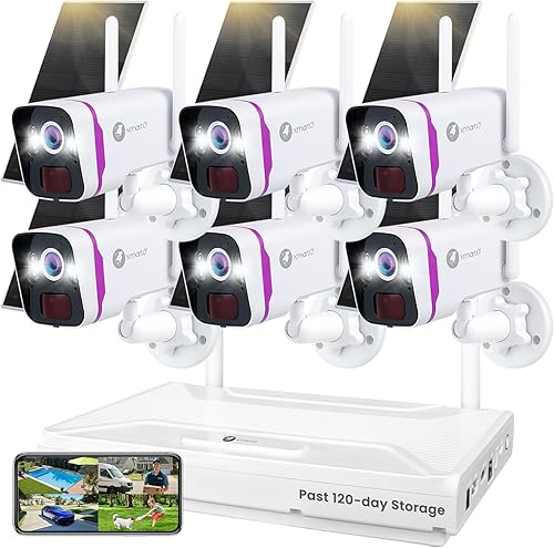 XMARTO Sistema de cámara de seguridad solar de 10 canales 100 sin cables 6 juegos de cámara inalámbrica 2K 4MP con 6 cámaras de seguridad solar sin