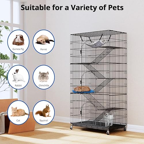 Miniatura 7 de PawGiant Jaula para gatos de 6 niveles de 76 pulgadas, caja grande para perrera de metal para mascotas, gatos, hurones, animales, jaula para el