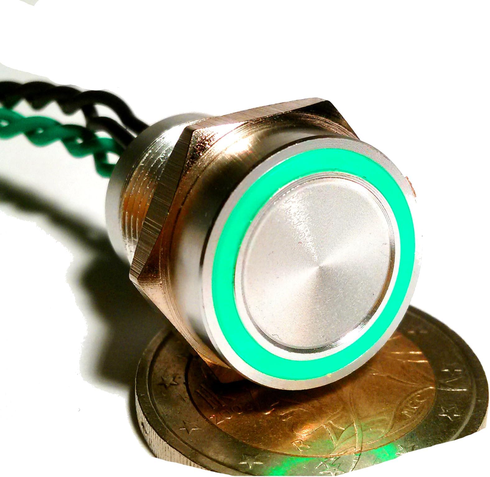 PIEZOELECTRIC Button 16mm LED Green 12V Car Motorcycle Piezo Switch