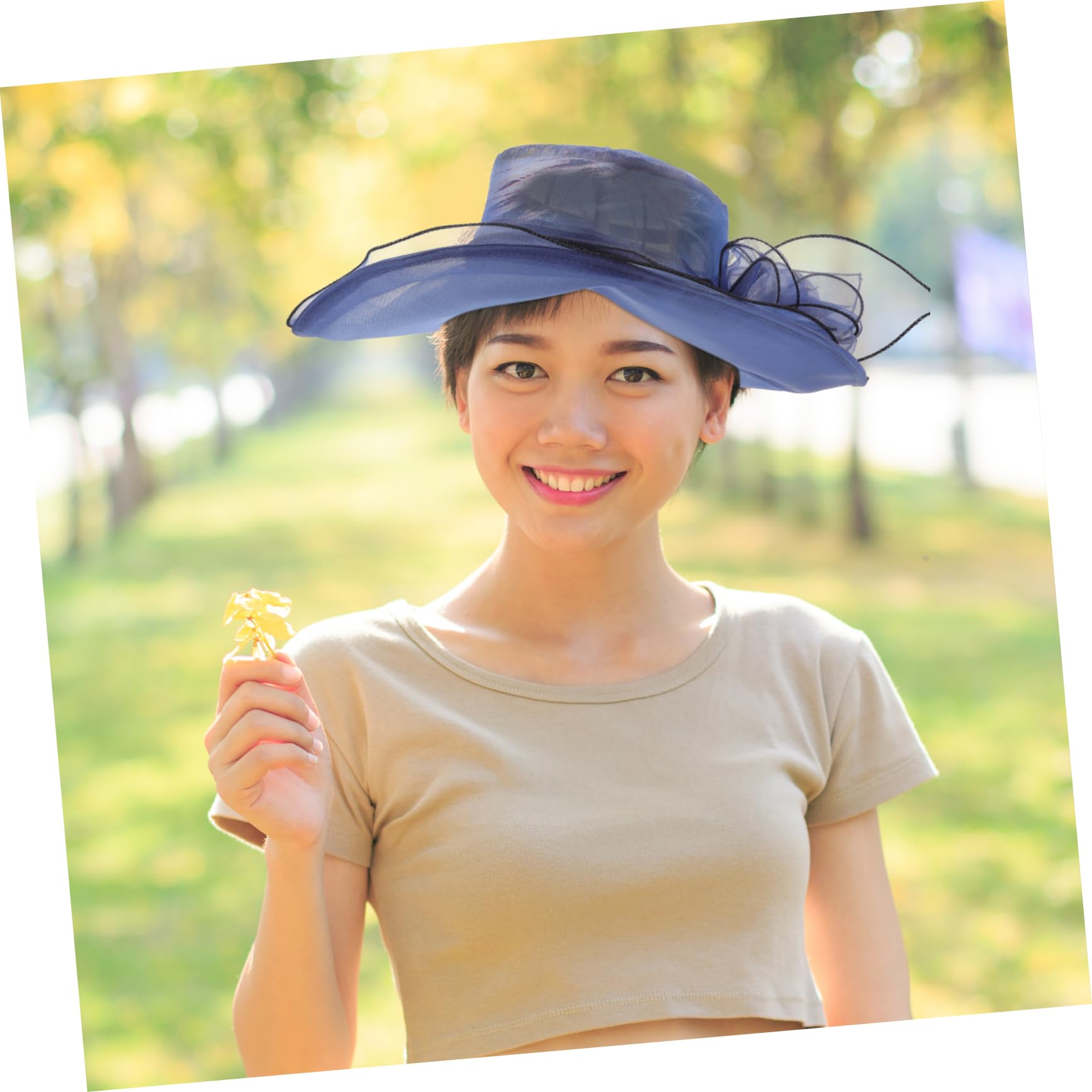 Veemoon Chapeau de Tulle pour Large Décoratif Chapeau Église Élégant Protection Solaire pour Activités Air