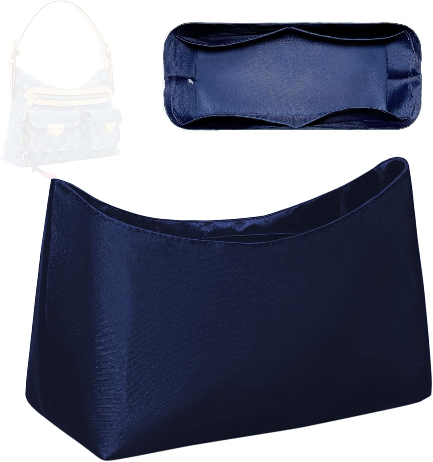 Purse Organizer Insert Fit for LV Baggy, Nylon Inner Liner Bag Organizer Insert Waterproof Inside Storage Bag In Bag Insert (Navy Blue, Style-02)