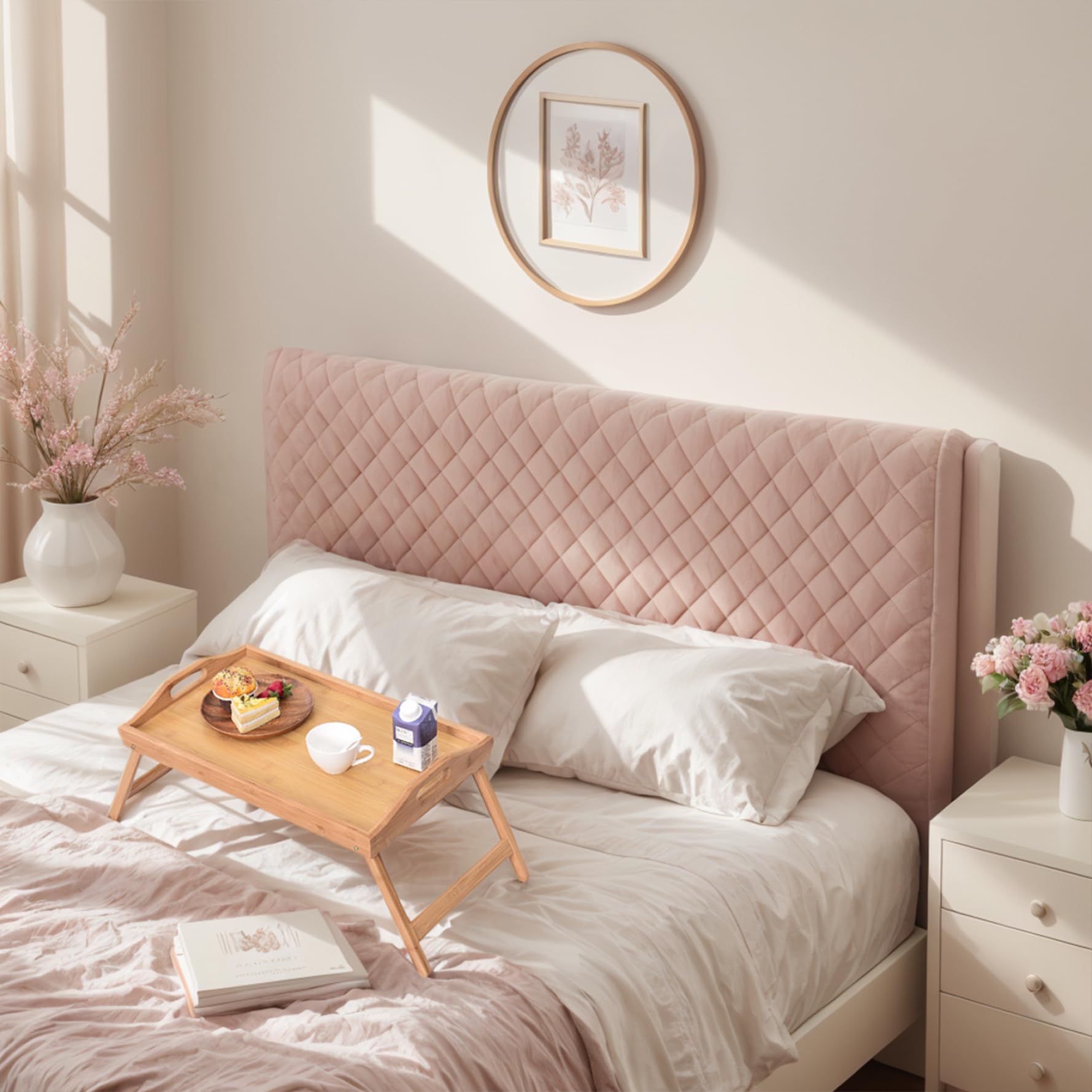Tragbares Bambus-Bett-Tablett – 50 x 30 x 6,6 cm, faltbar, mit Griff, ideal zum Essen kleiner Laptops und mehr, vielseitiger Betttisch für Zuhause und Reisen