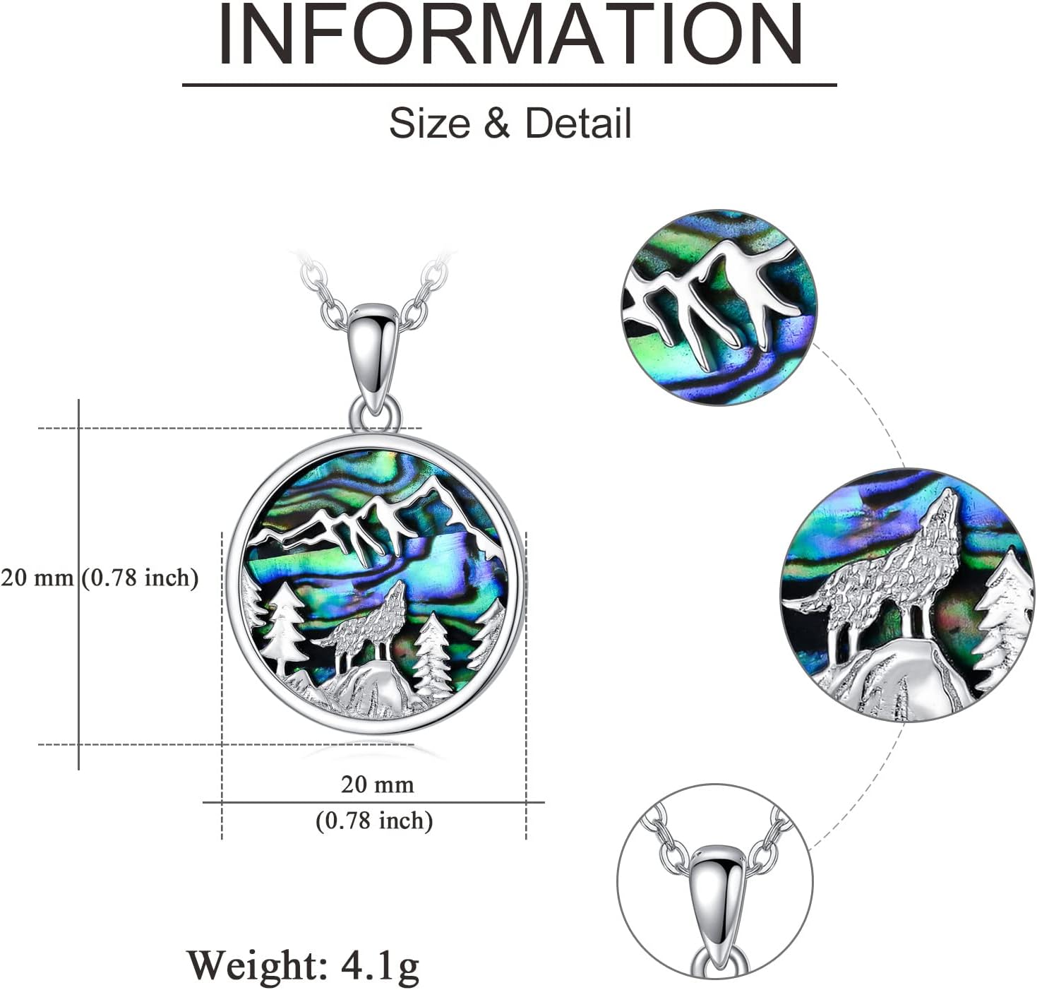 VONALA Wolf Necklace 925 Sterling Silver Pendant Abalone Shell Wolf Necklace Jewelry Gift for Women Men - Image 5