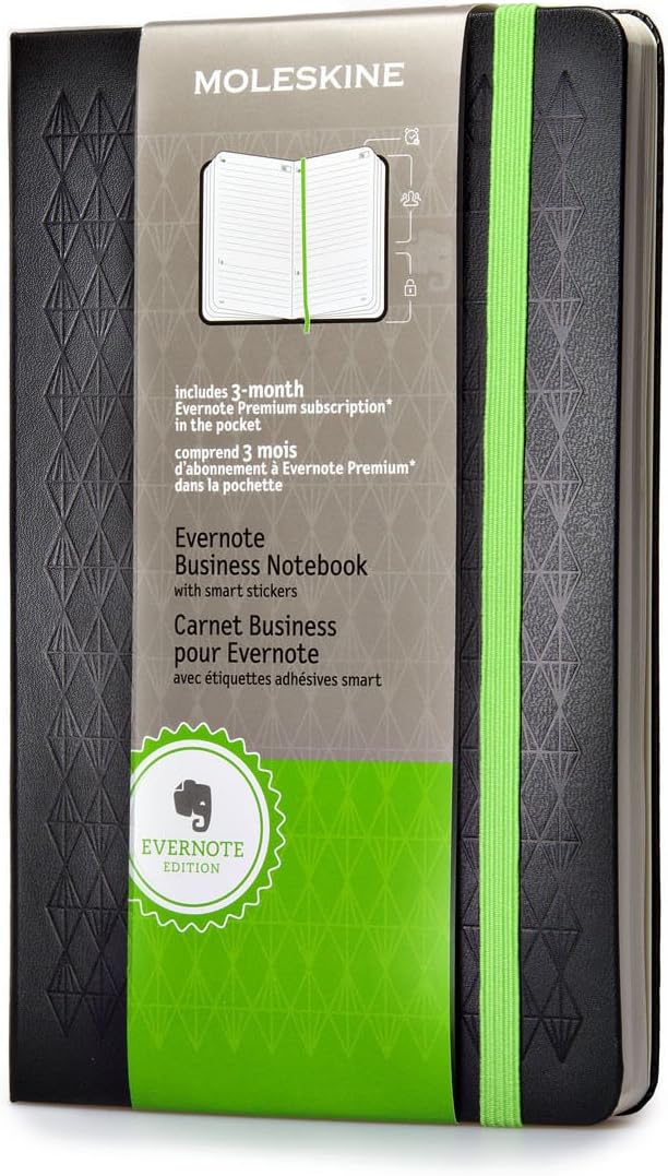 Moleskine Evernote Business Notebook with Smart Stickers, Large, Black, Hard Cover (5 x 8.25)
