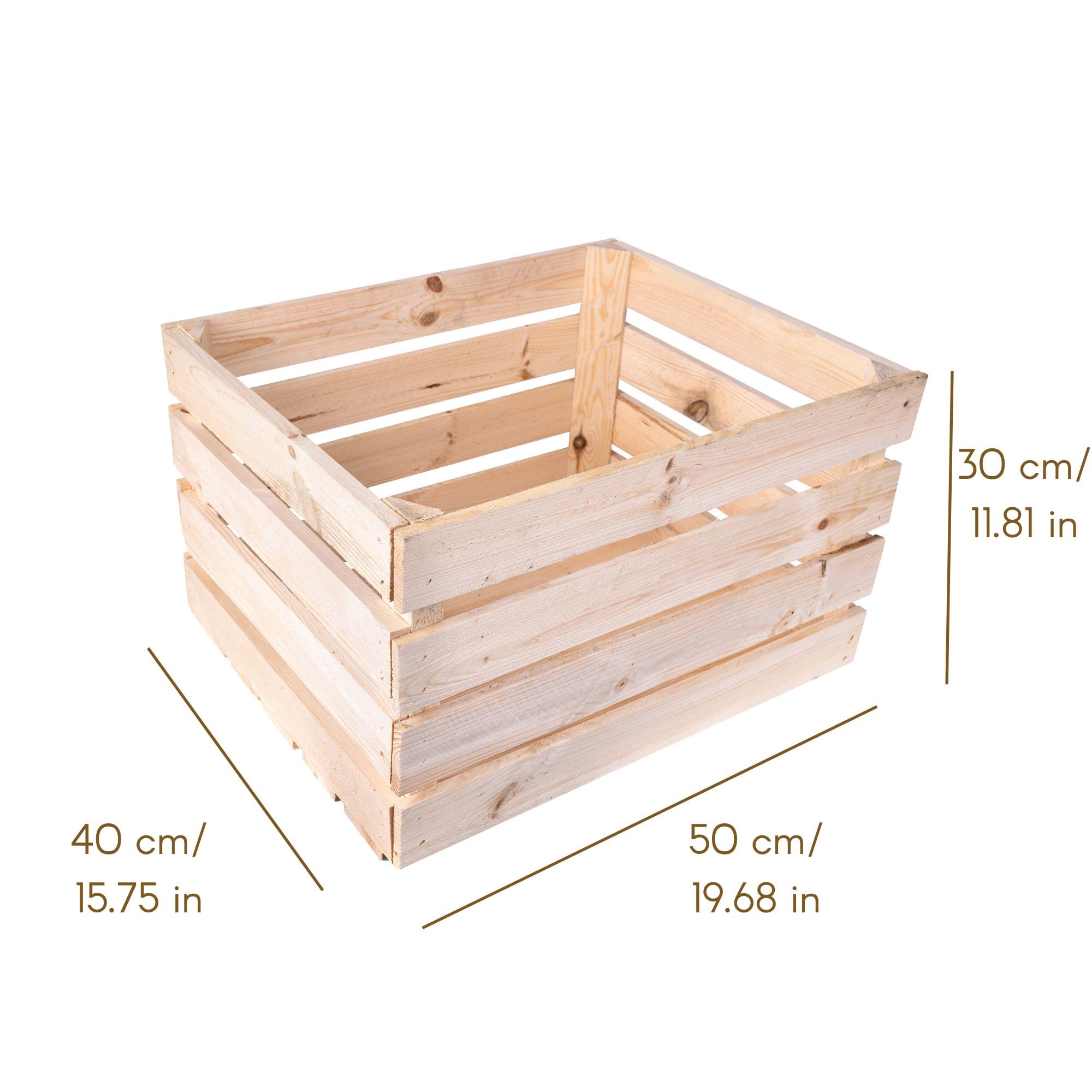 Creative DECO 3 x Cajas de Madera Natural Decorativa | 50 x 40 x 30 cm | Cesta de Madera Ideal para Almacenaje Regalo Fruta Decoración Bricolaje Manualidades | Documentos Juguetes Herramientas