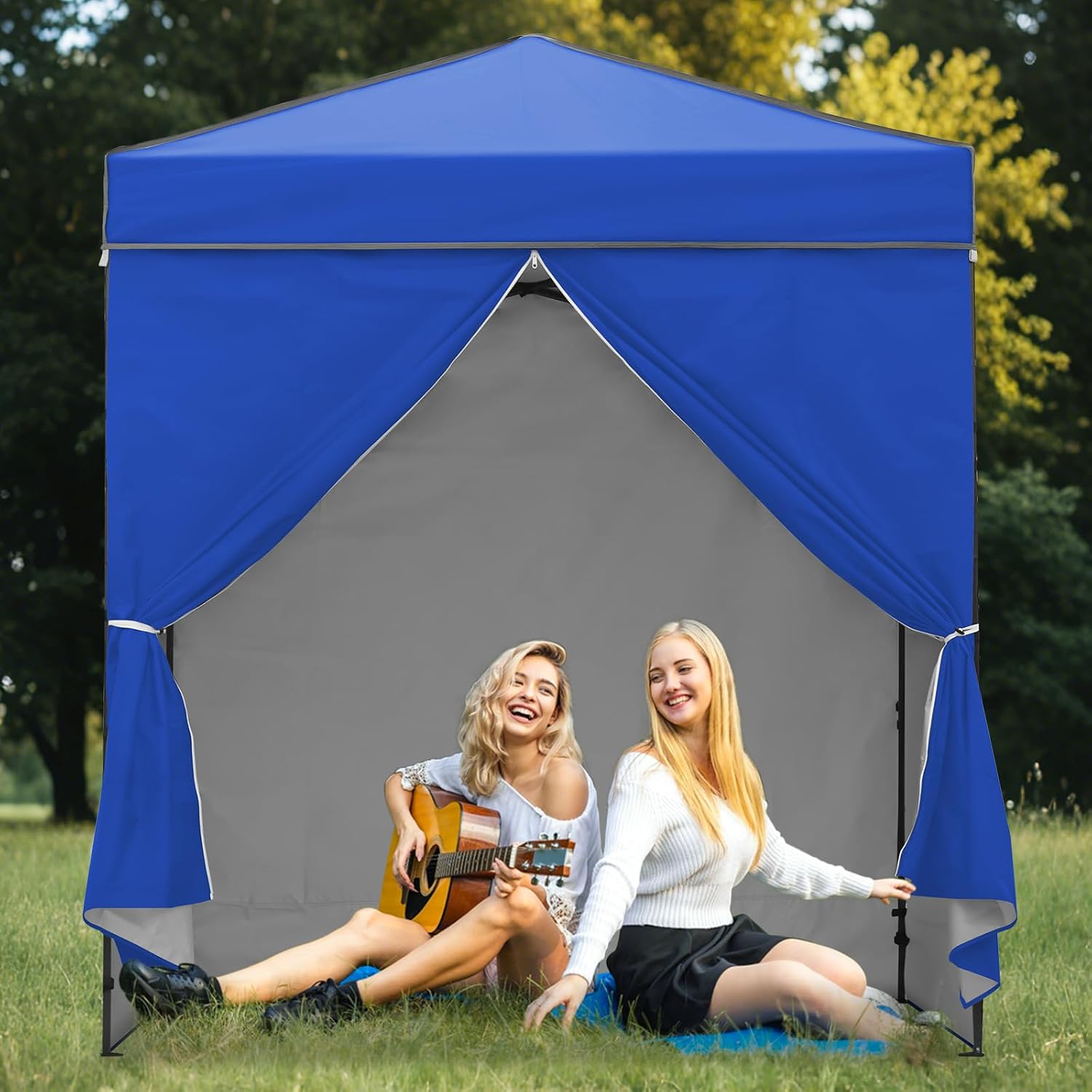 EAGLE PEAK 6x4 Instant Pop Up Canopy Tent with 4 Side Wall Panels, Straight Leg Sun Shelter, Portable Canopy with Carry Bag for Camping, Beach & Sports, Blue