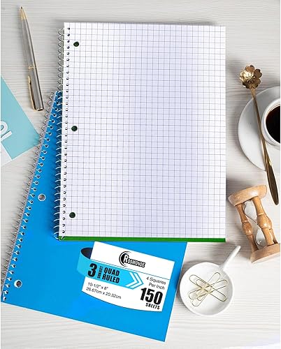 Miniatura 3 de Cuadernos de espiral de 3 materias a rayas, paquete de 3, 300 páginas (150 hojas), 8 x 10-12 pulgadas, cuadrícula en espiral para la escuela y la