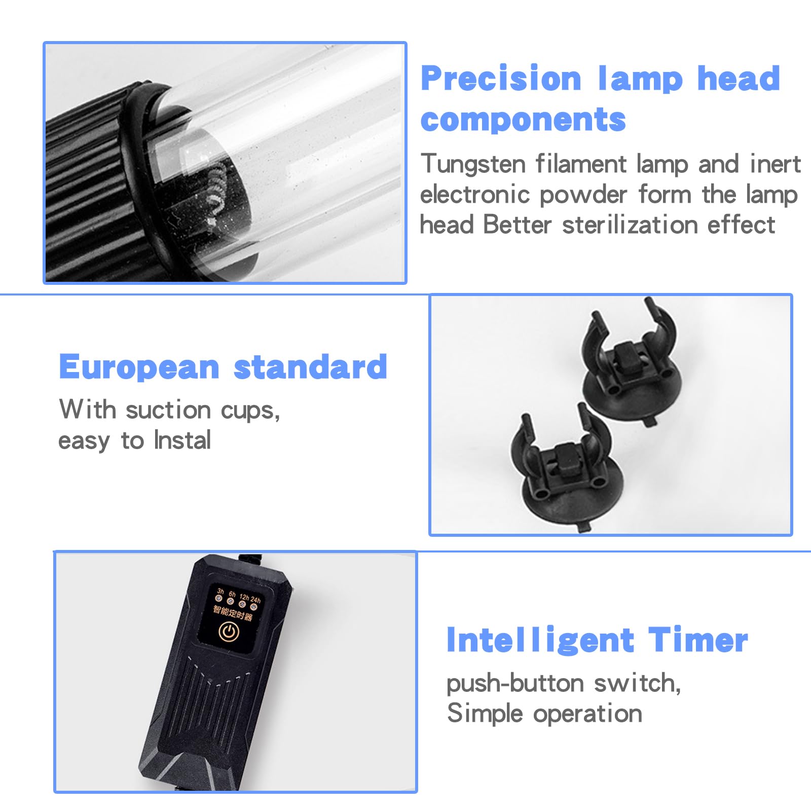 Lampe stérilisateur UV pour aquarium 13 W avec minuterie, étanche